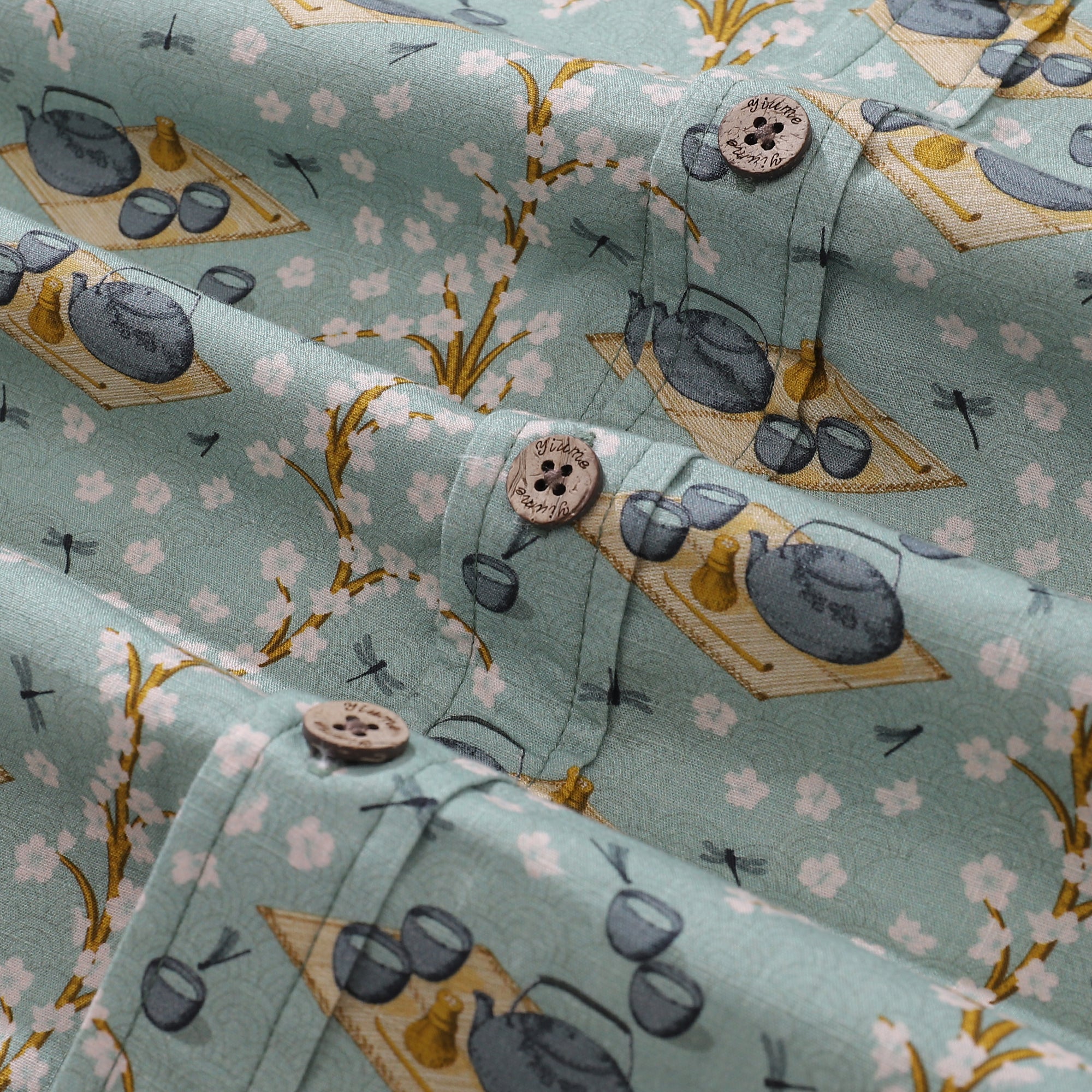 Men's Hawaiian Shirt Tea Ceremony By ME.COCO.DESIGN Cotton Button-down Short Sleeve Aloha Shirt