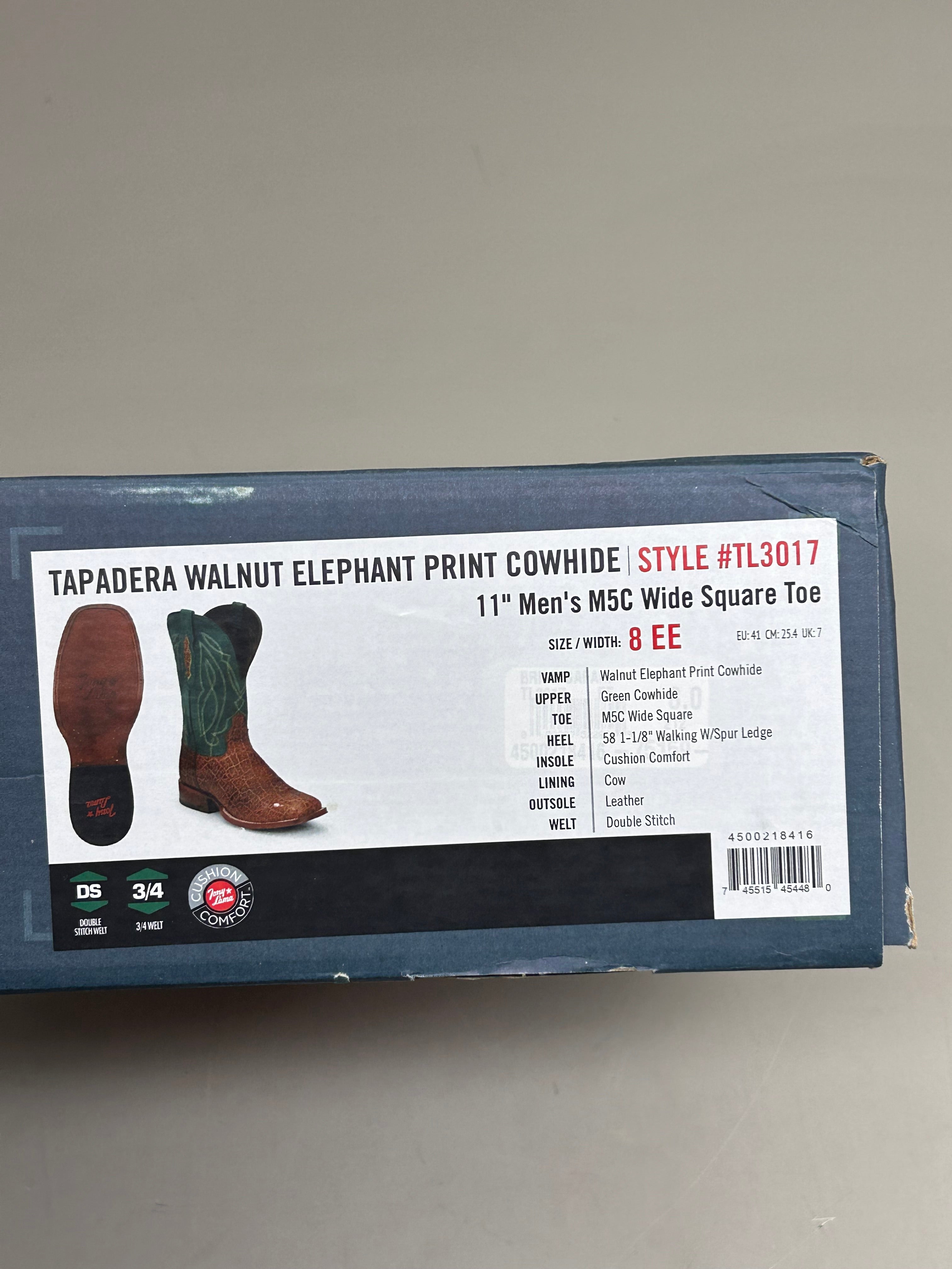 Tony Lama Tapadera Walnut Elephant Print Cowhide Style #TL317 Men's Size 8 EE