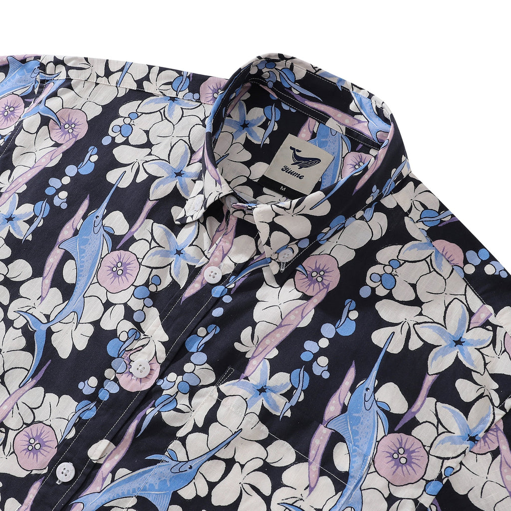 Men's Hawaiian Shirt Dance of the Tuna Print Cotton Button-down Short Sleeve Aloha Shirt By Evan