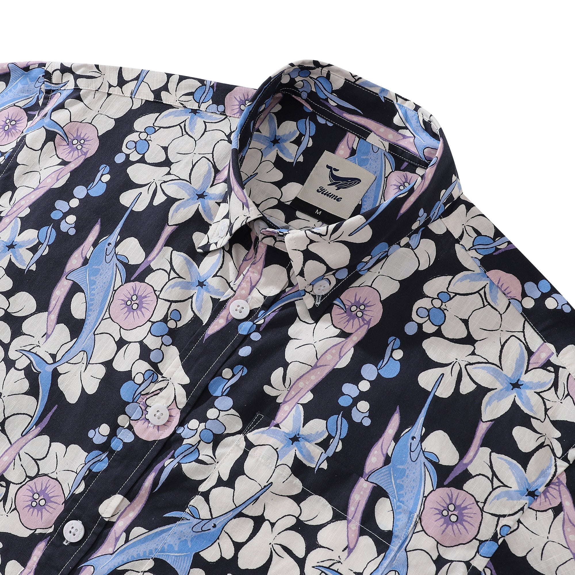 Men's Hawaiian Shirt Dance of the Tuna Print Cotton Button-down Short Sleeve Aloha Shirt By Evan