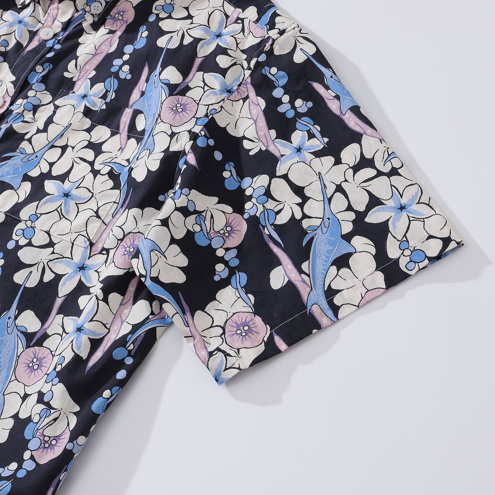 Men's Hawaiian Shirt Dance of the Tuna Print Cotton Button-down Short Sleeve Aloha Shirt By Evan