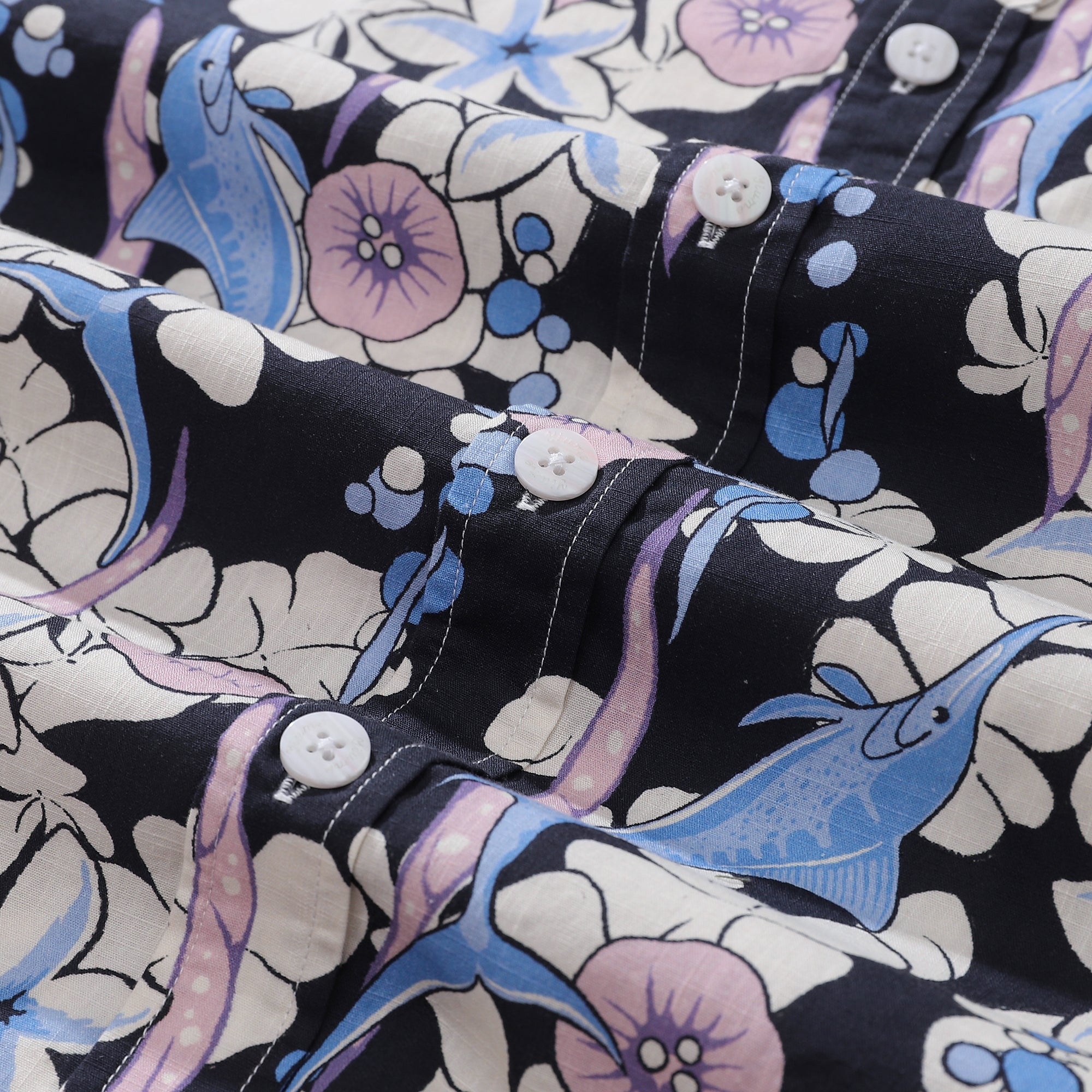 Men's Hawaiian Shirt Dance of the Tuna Print Cotton Button-down Short Sleeve Aloha Shirt By Evan
