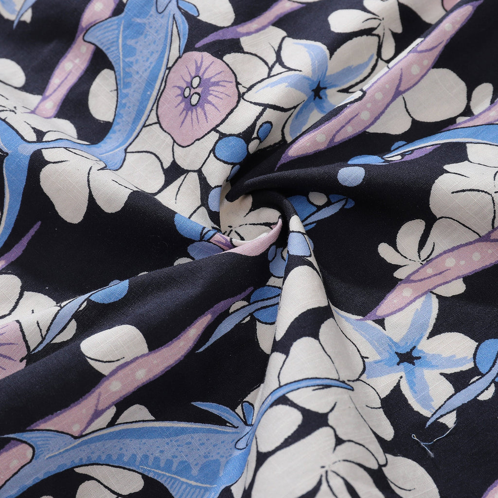 Men's Hawaiian Shirt Dance of the Tuna Print Cotton Button-down Short Sleeve Aloha Shirt By Evan