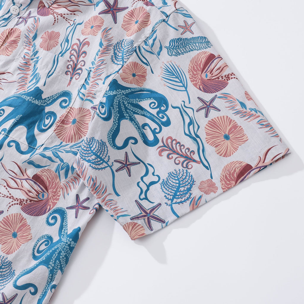 Men's Hawaiian Shirt Octopussy Print By Nina Leth Cotton Button-down Short Sleeve Aloha Shirt
