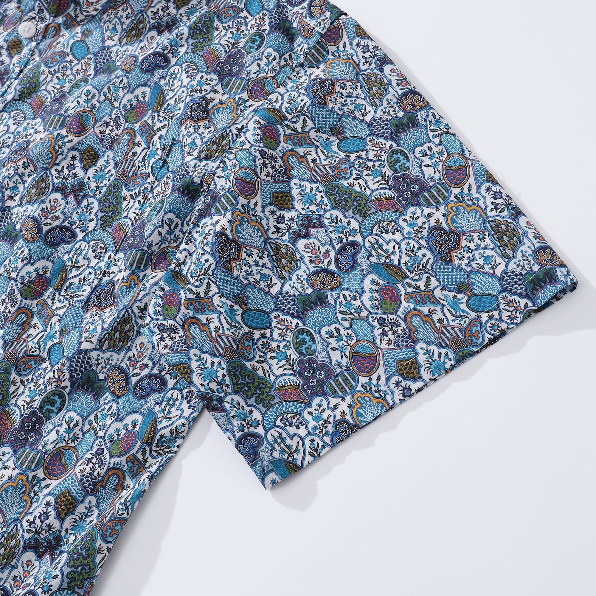 Men's Hawaiian Shirt Vintage Floral Print Cotton Button-down Short Sleeve Aloha Shirt By Amy
