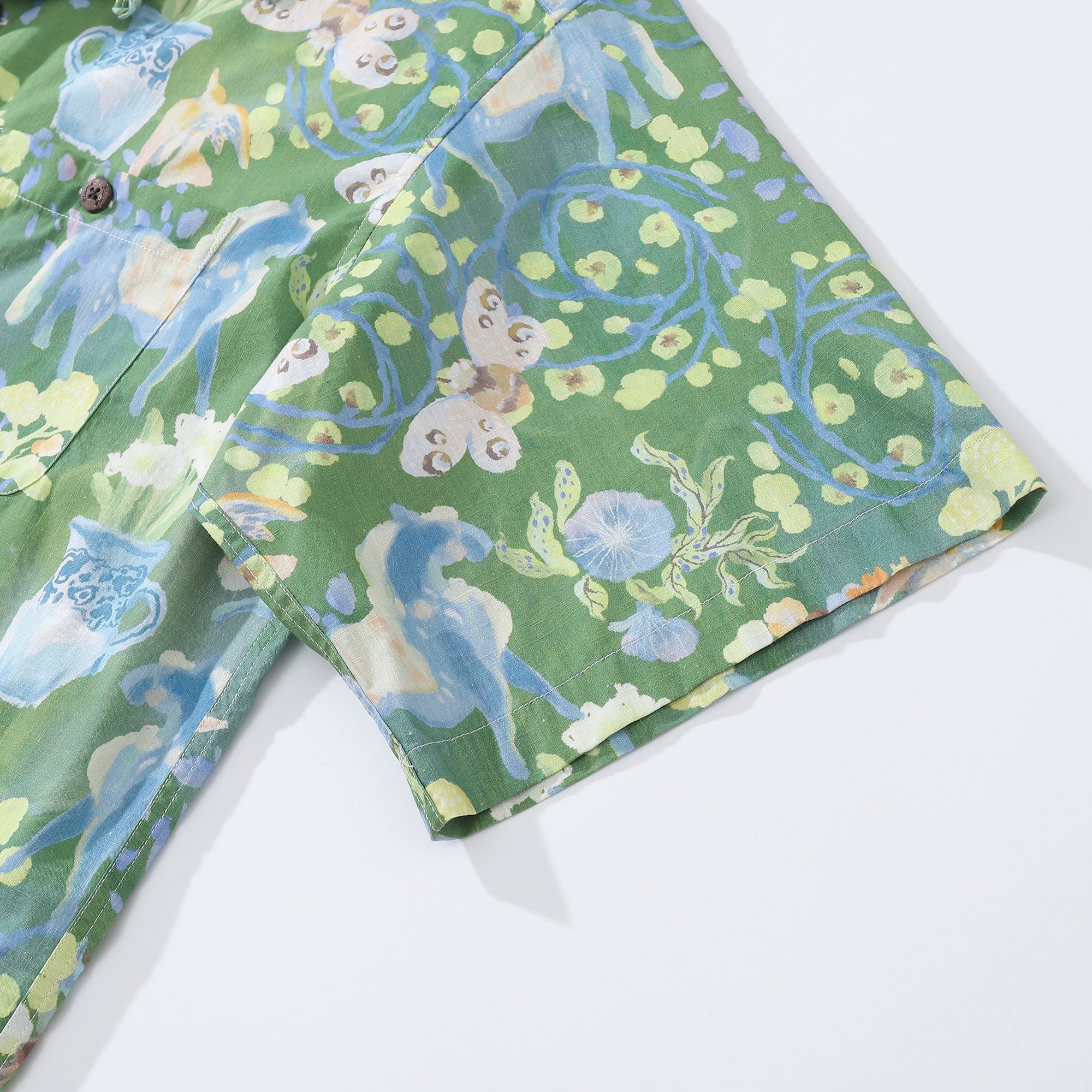 Men's Hawaiian Shirt Fantasy Garden Print Cotton Button-down Short Sleeve Aloha Shirt By Evan