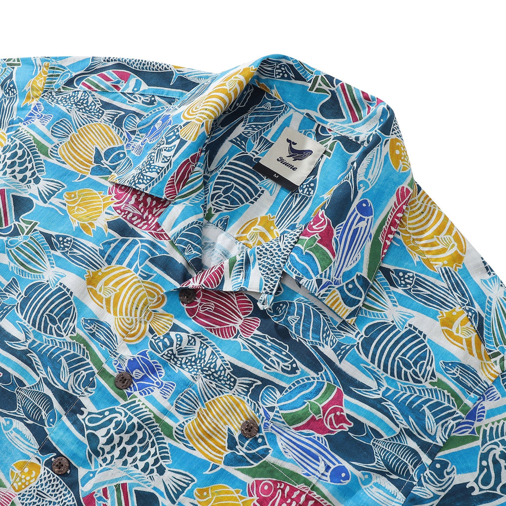 Hawaiian Shirt For Men Colored Fish Shirt Camp Collar 100% Cotton By Amy