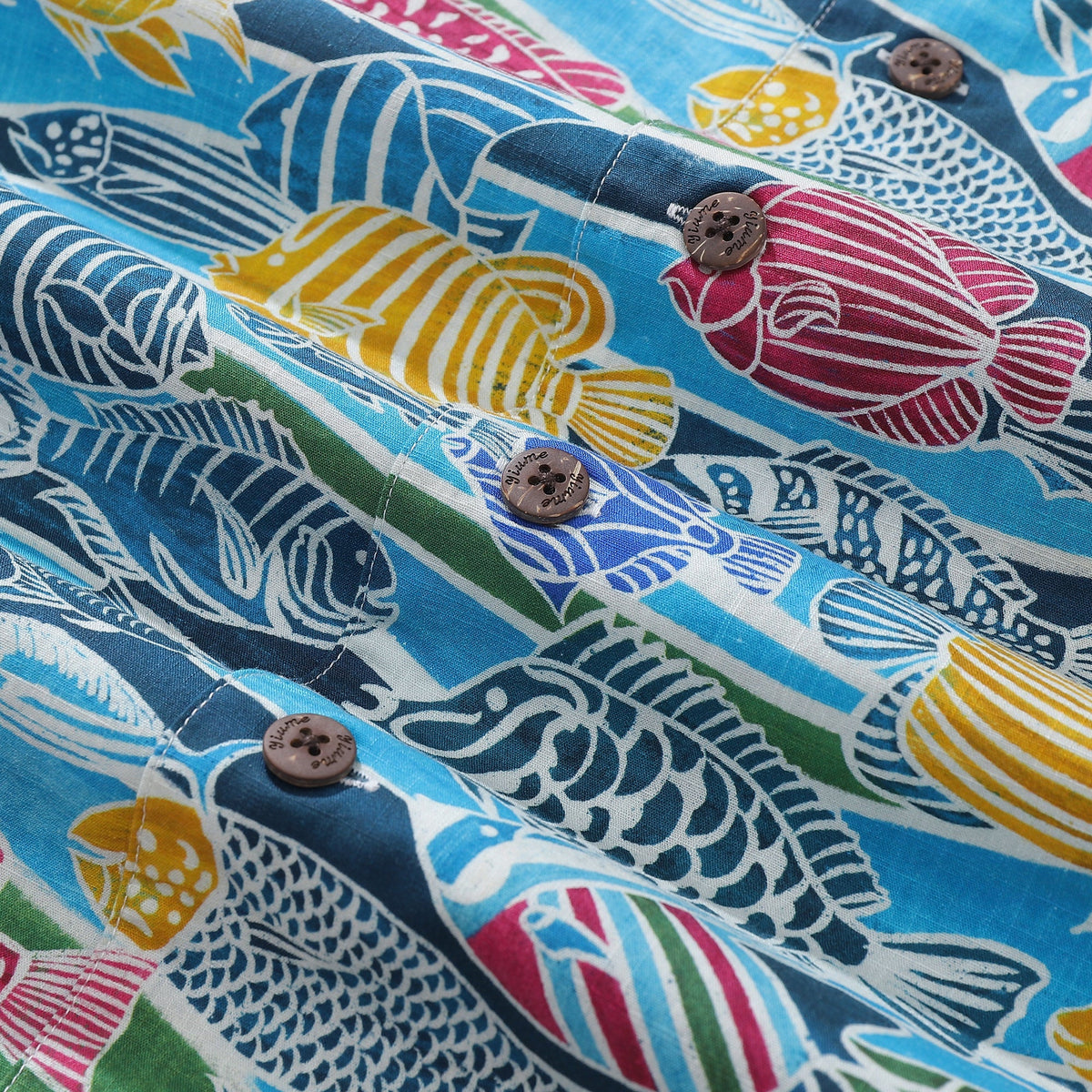 Hawaiian Shirt For Men Colored Fish Shirt Camp Collar 100% Cotton By Amy