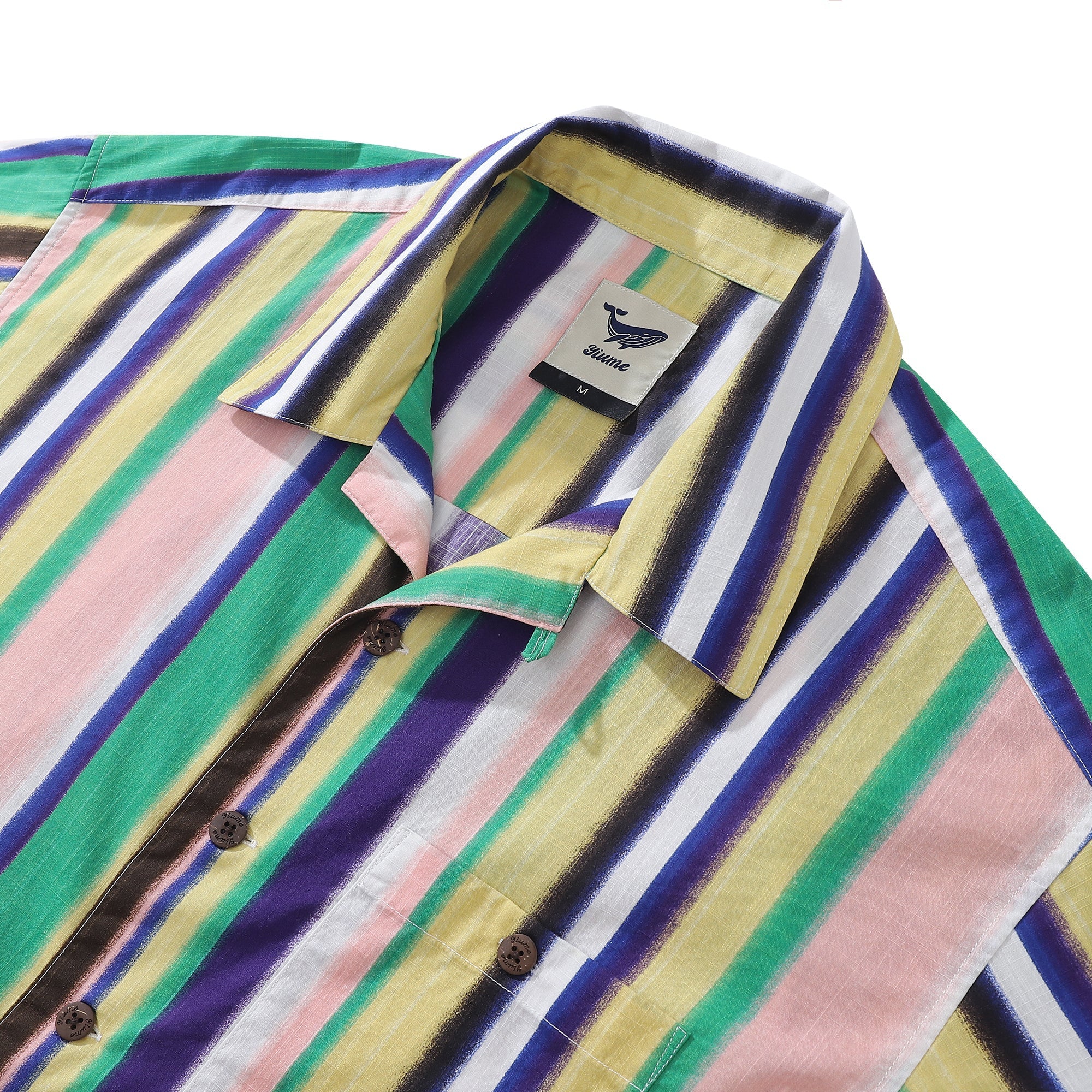 Hawaiian Shirt For Men Rainbow Stripe Shirt Camp Collar 100% Cotton By Amy