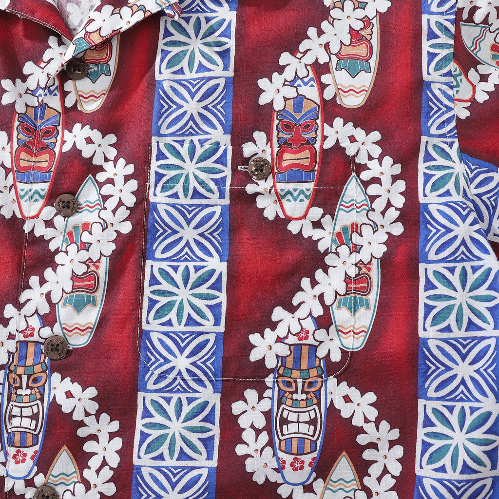 Hawaiian Shirt For Men Surfboard and Lei Shirt Camp Collar 100% Cotton By Amy