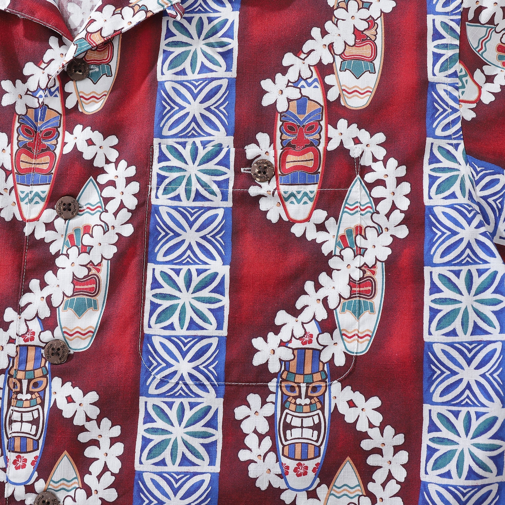 Hawaiian Shirt For Men Surfboard and Lei Shirt Camp Collar 100% Cotton By Amy