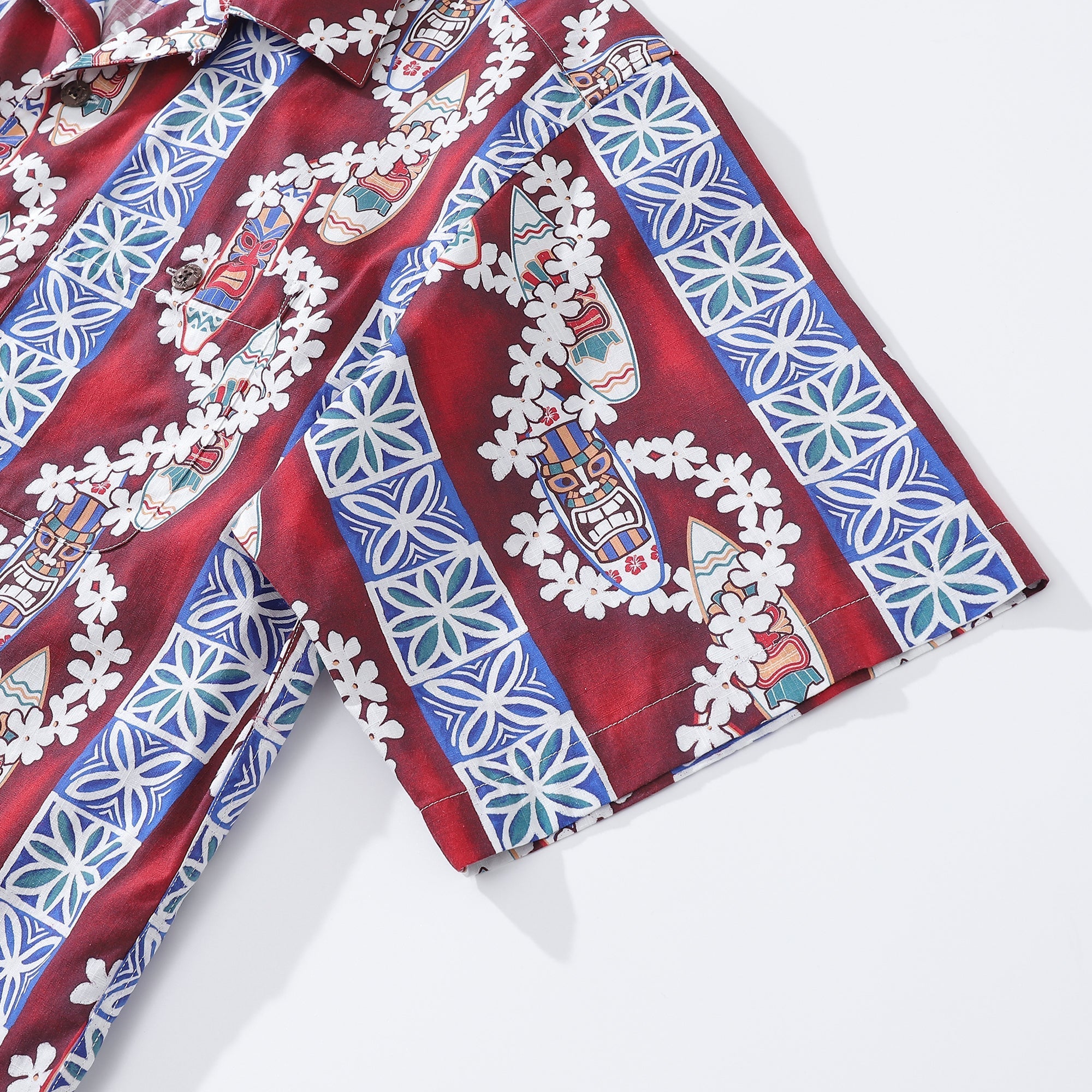 Hawaiian Shirt For Men Surfboard and Lei Shirt Camp Collar 100% Cotton By Amy