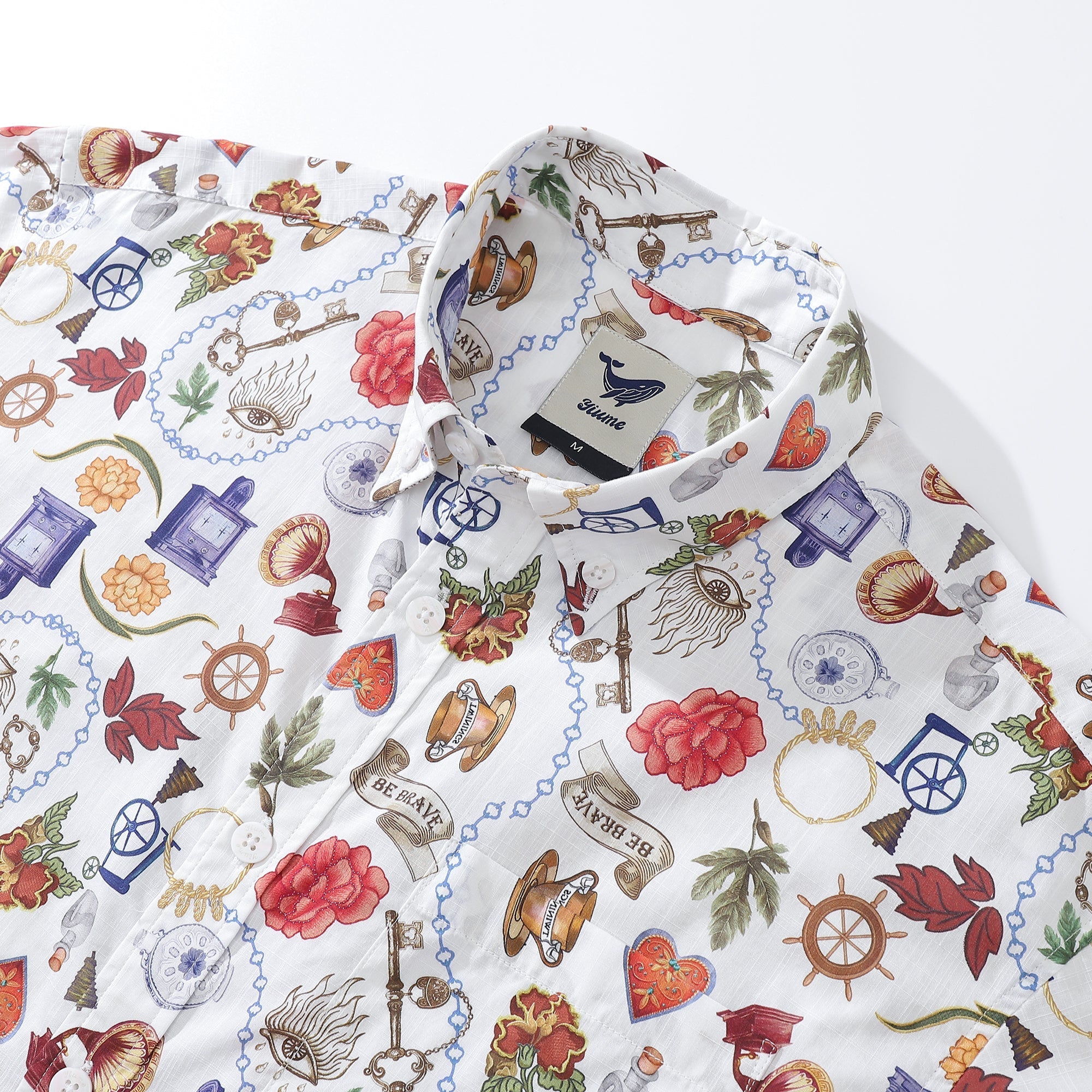 Men's Hawaiian Shirt Vintage Grocery Store Print Cotton Button-down Short Sleeve Aloha Shirt By Sylvia