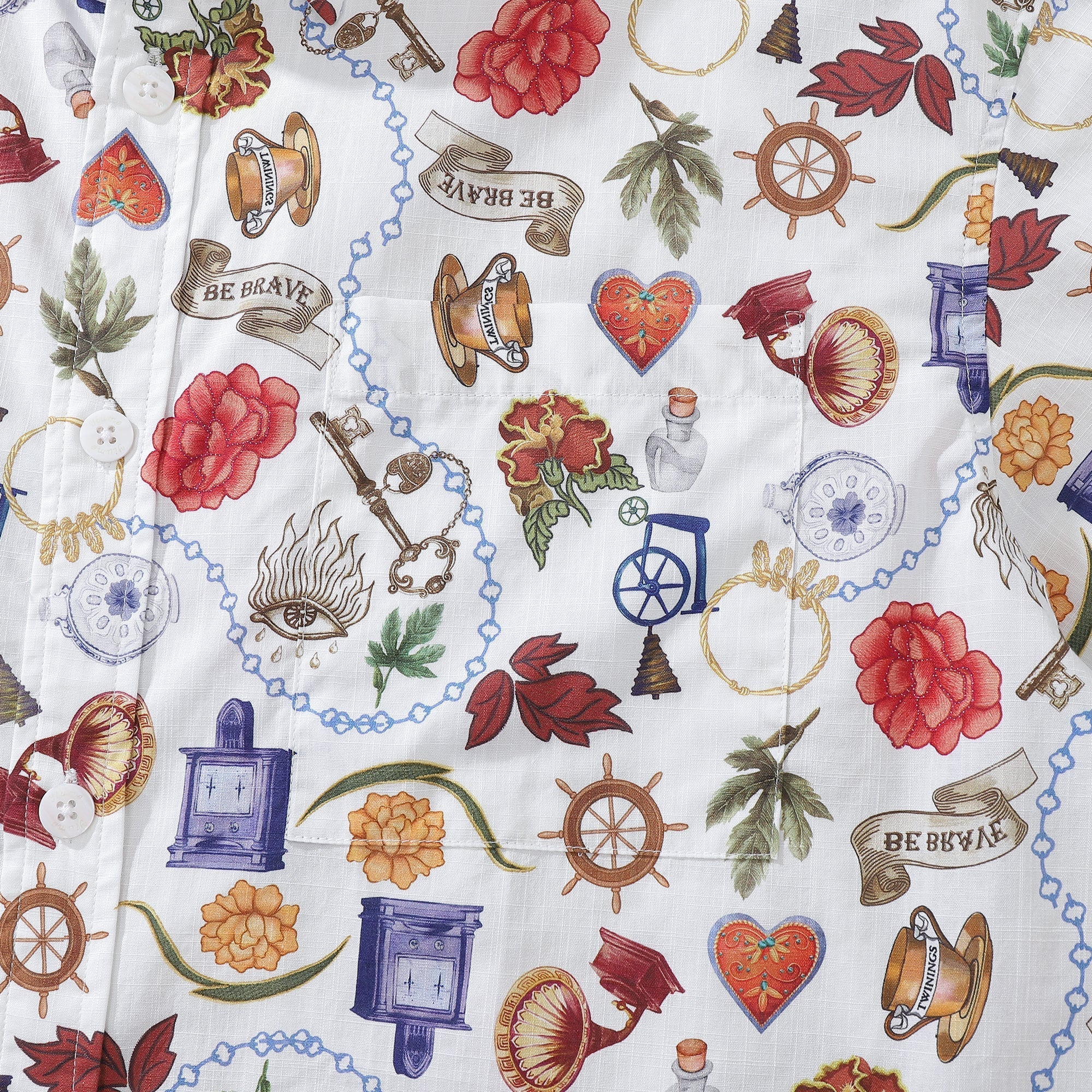 Men's Hawaiian Shirt Vintage Grocery Store Print Cotton Button-down Short Sleeve Aloha Shirt By Sylvia