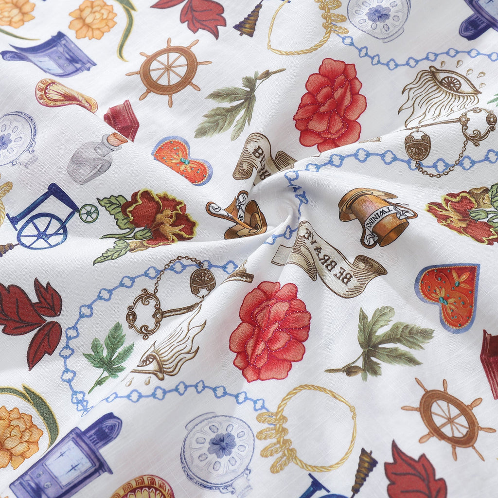 Men's Hawaiian Shirt Vintage Grocery Store Print Cotton Button-down Short Sleeve Aloha Shirt By Sylvia