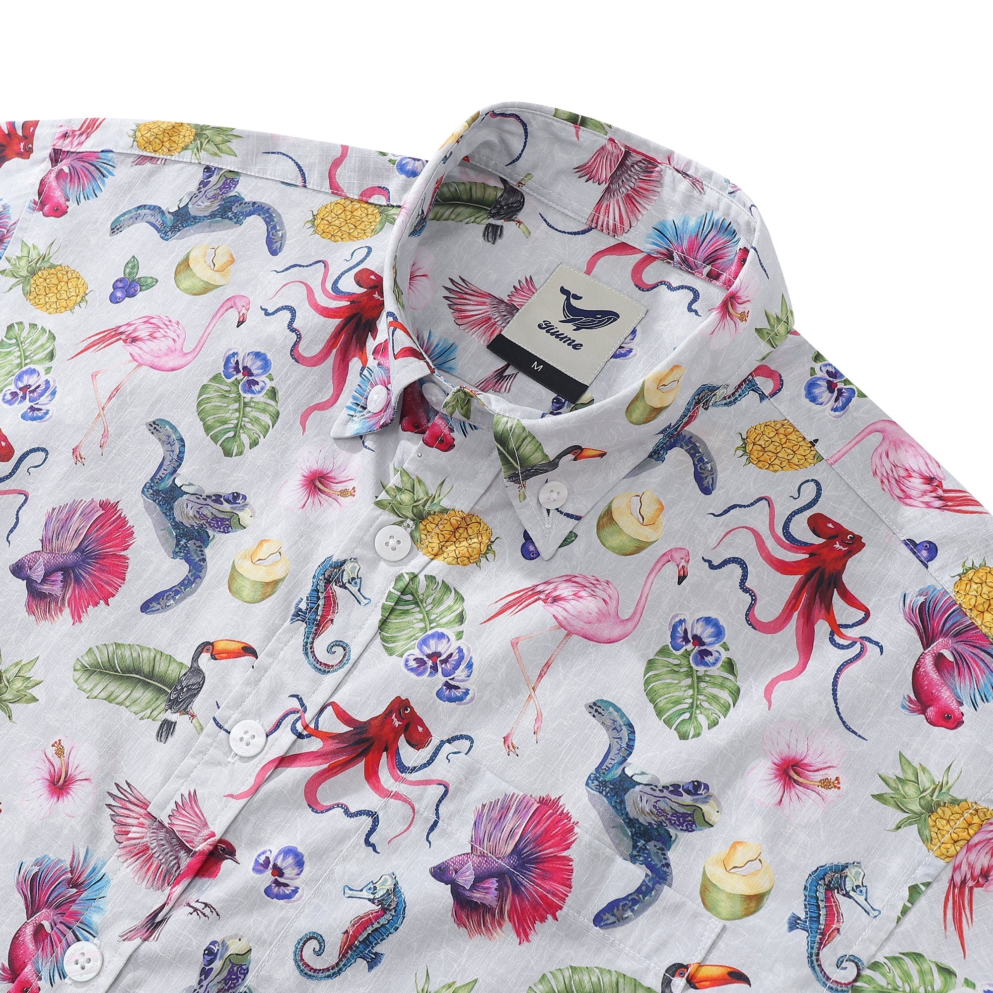 Men's Hawaiian Shirt Tropical Symphony Print Cotton Button-down Short Sleeve Aloha Shirt By Amy