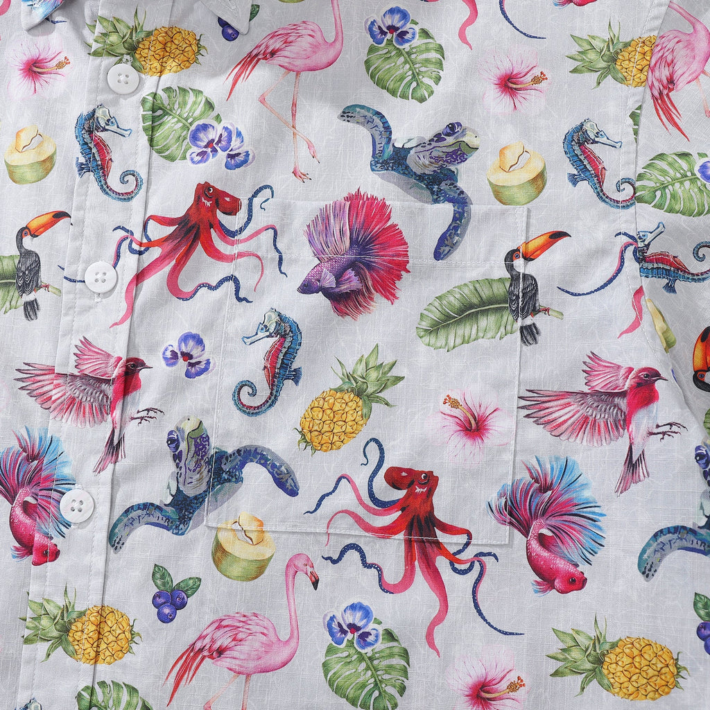 Men's Hawaiian Shirt Tropical Symphony Print Cotton Button-down Short Sleeve Aloha Shirt By Amy