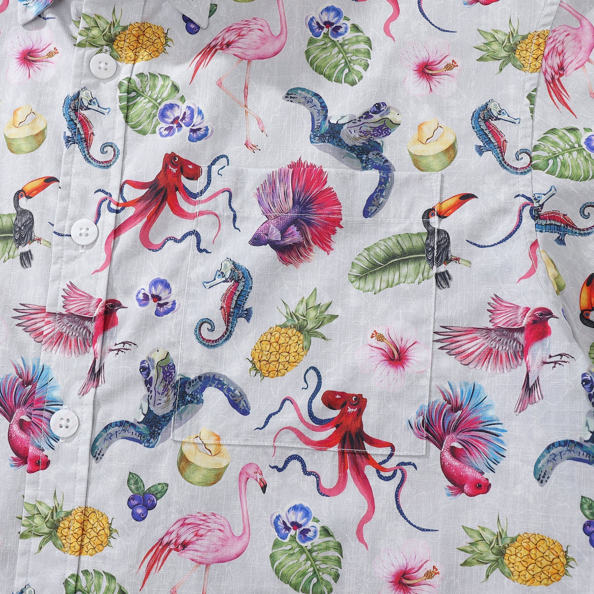 Men's Hawaiian Shirt Tropical Symphony Print Cotton Button-down Short Sleeve Aloha Shirt By Amy