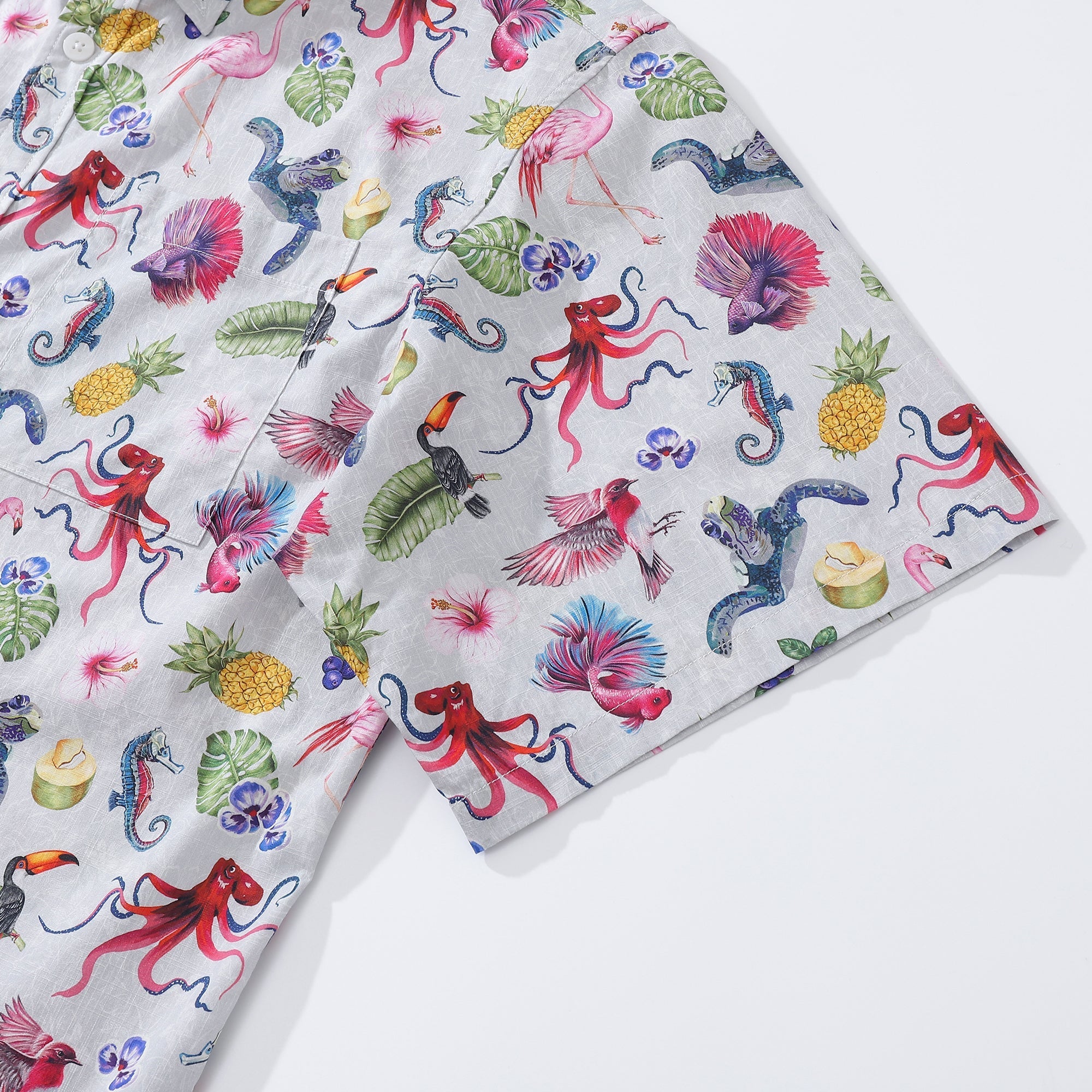 Men's Hawaiian Shirt Tropical Symphony Print Cotton Button-down Short Sleeve Aloha Shirt By Amy