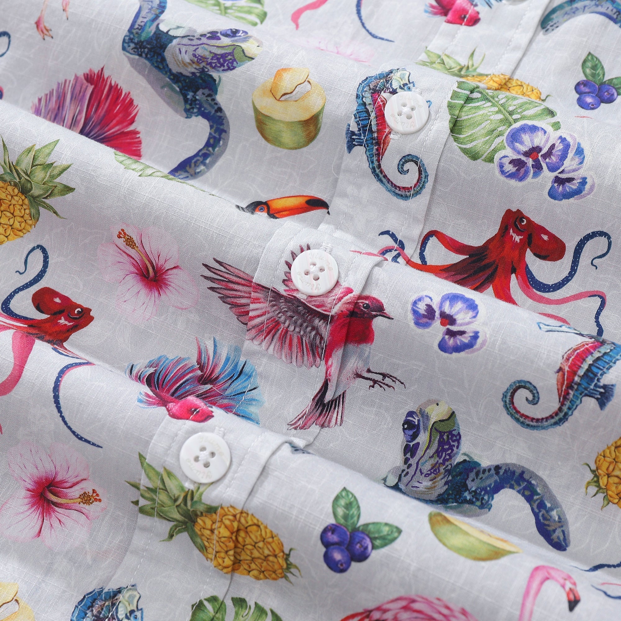 Men's Hawaiian Shirt Tropical Symphony Print Cotton Button-down Short Sleeve Aloha Shirt By Amy