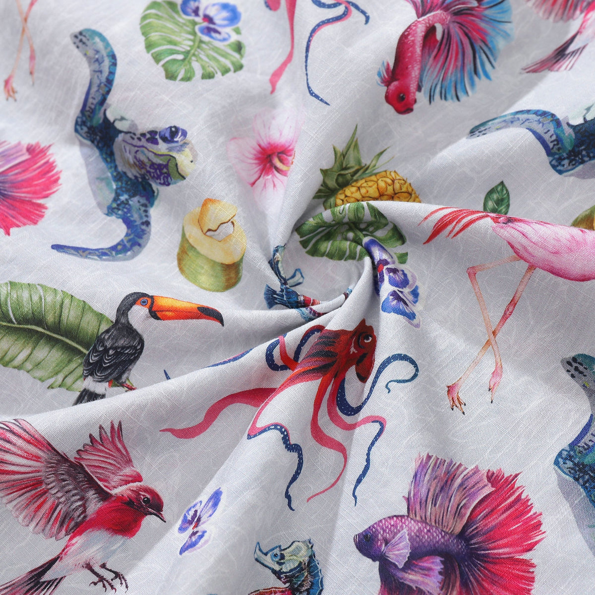 Men's Hawaiian Shirt Tropical Symphony Print Cotton Button-down Short Sleeve Aloha Shirt By Amy