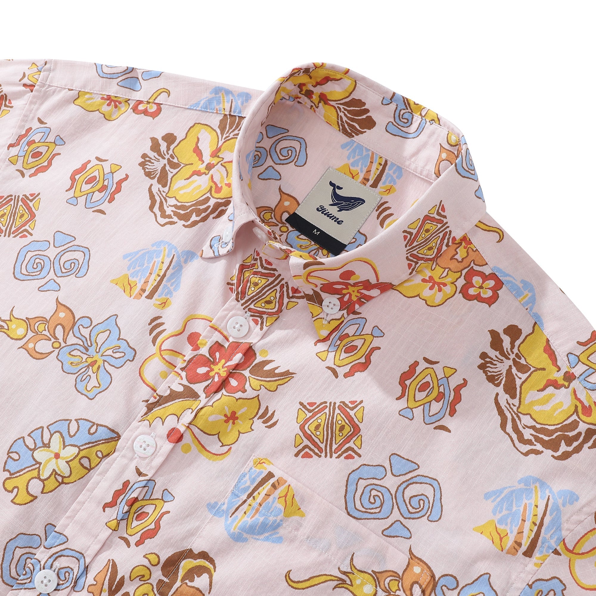 Men's Hawaiian Shirt Pink Retro Era Print Cotton Button-down Short Sleeve Aloha Shirt By Evan