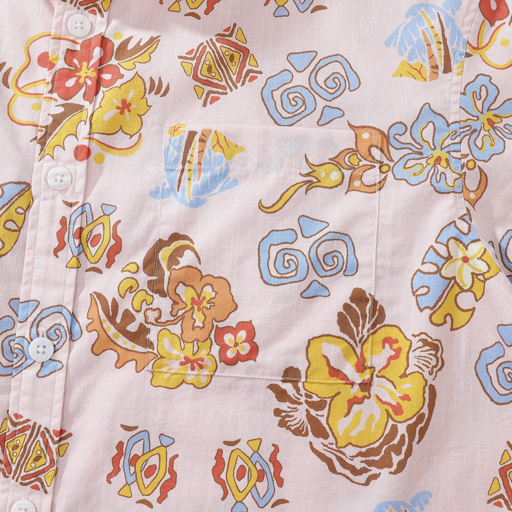 Men's Hawaiian Shirt Pink Retro Era Print Cotton Button-down Short Sleeve Aloha Shirt By Evan