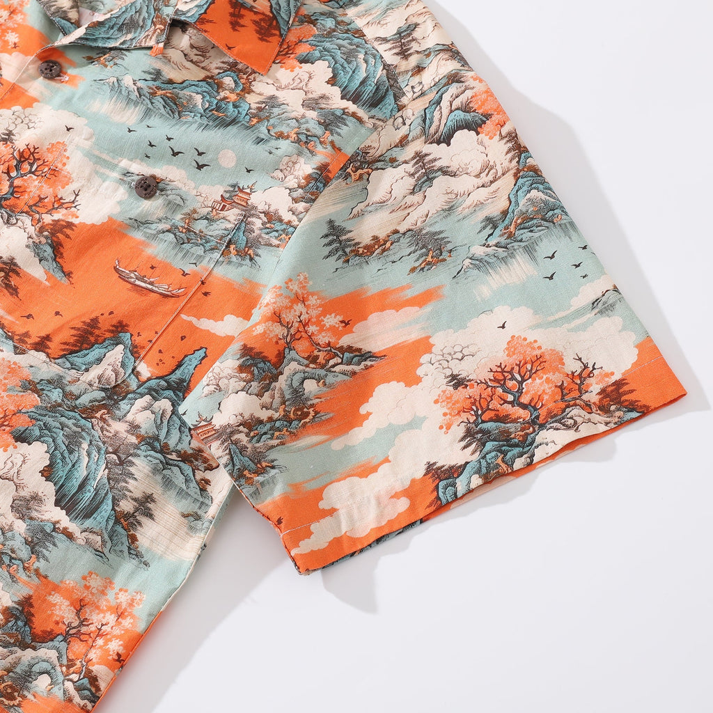 Hawaiian Shirt For Men 1950s Vintage Nature's Majesty Shirt Camp Collar 100% Cotton By Amy