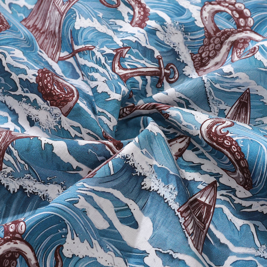 Hawaiian Shirt For Men Monsters of the Deep Shirt Camp Collar 100% Cotton By Sun