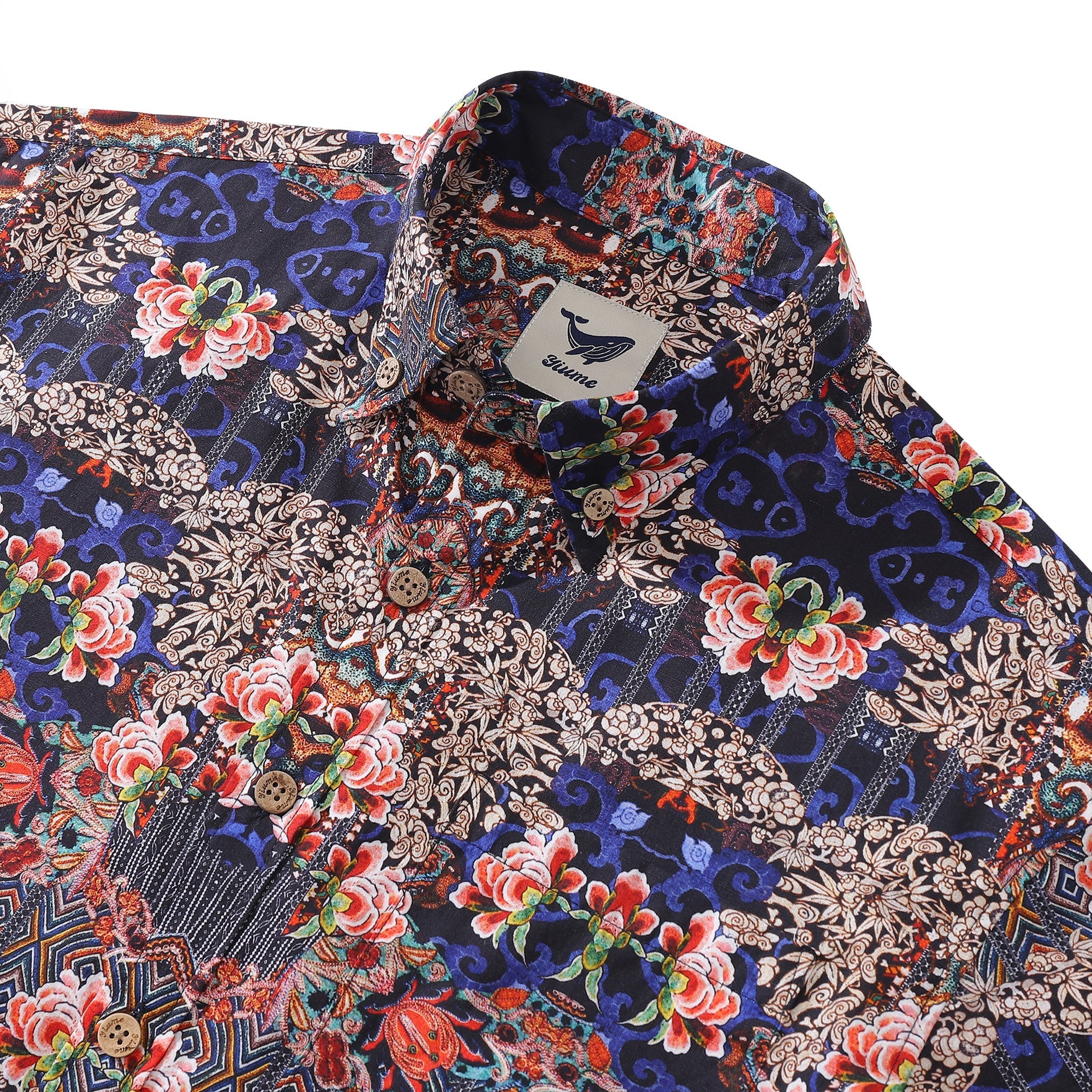 Men's Hawaiian Shirt Blossoms of Antiquity Print 1940s Vintage Short Sleeve Aloha Shirt By Amy