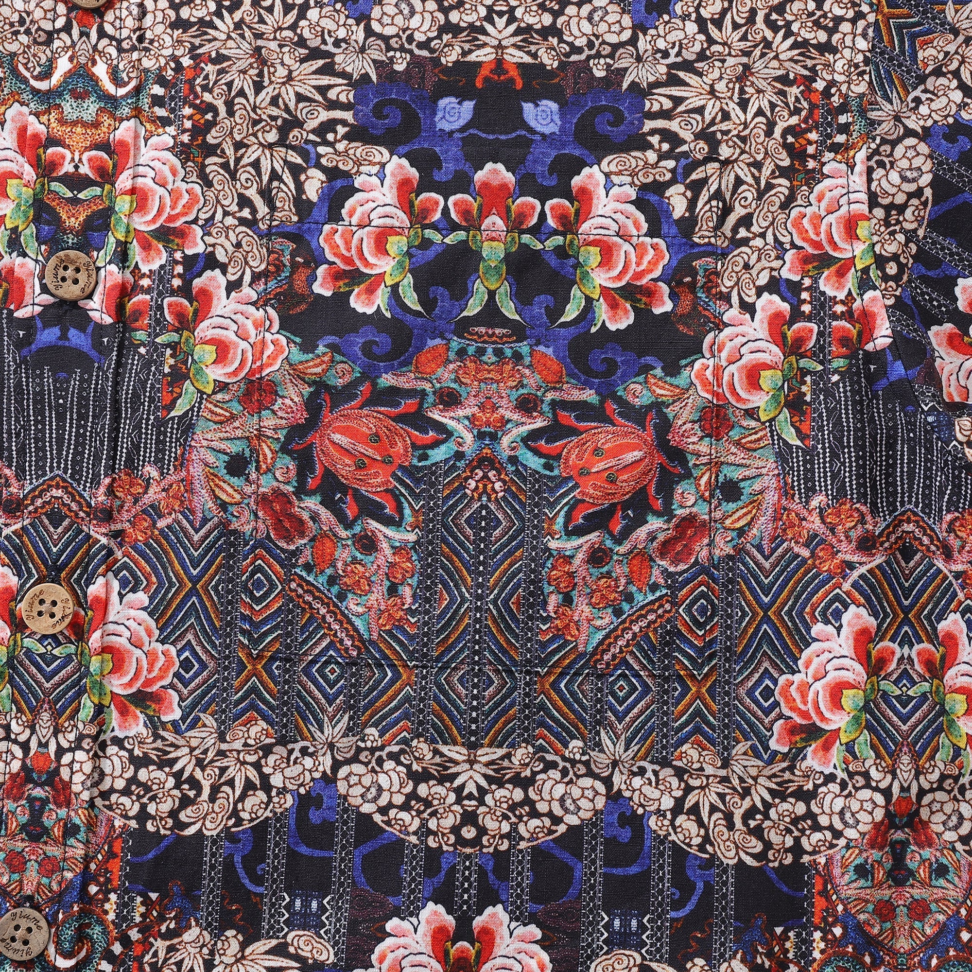 Men's Hawaiian Shirt Blossoms of Antiquity Print 1940s Vintage Short Sleeve Aloha Shirt By Amy