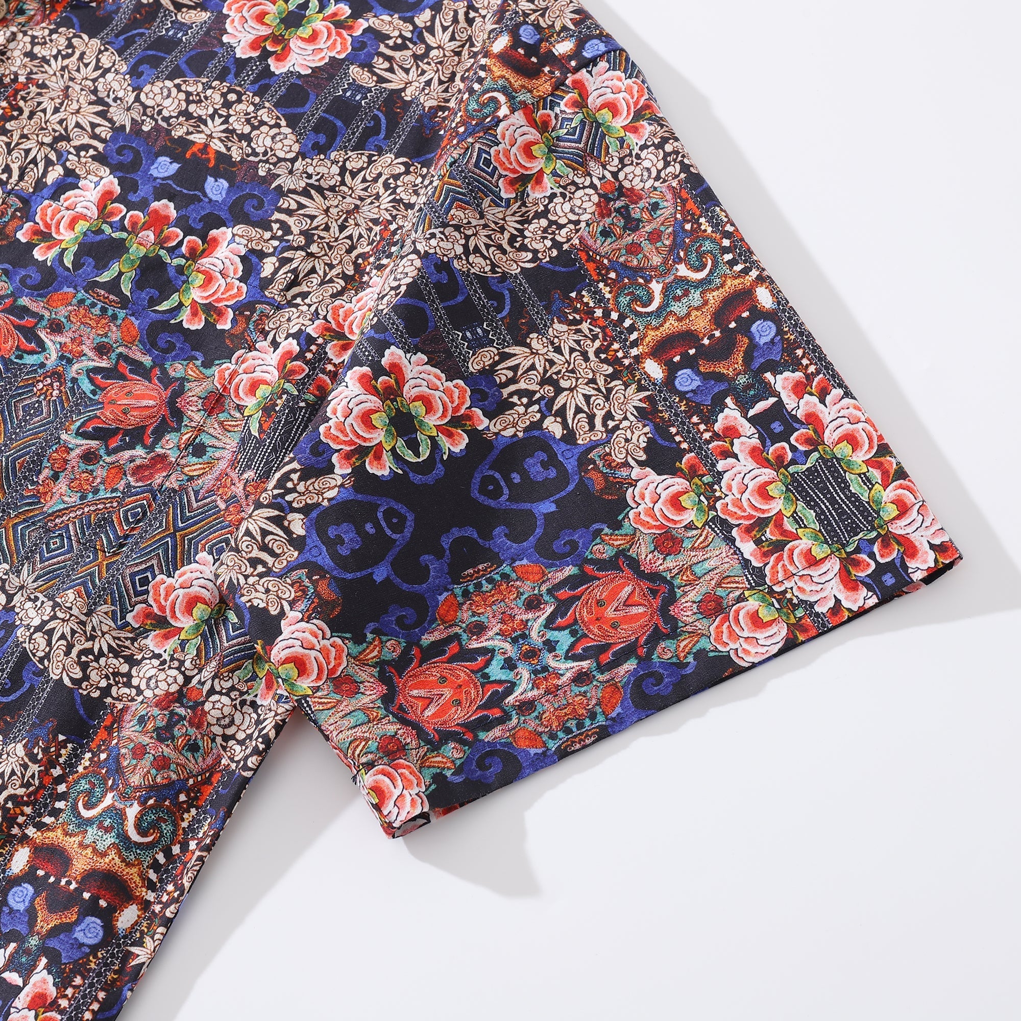 Men's Hawaiian Shirt Blossoms of Antiquity Print 1940s Vintage Short Sleeve Aloha Shirt By Amy