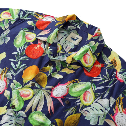 Avocado Papaya Mango Tropical Fruit Men's Hawaiian Shirt 100% Cotton By Sylvia
