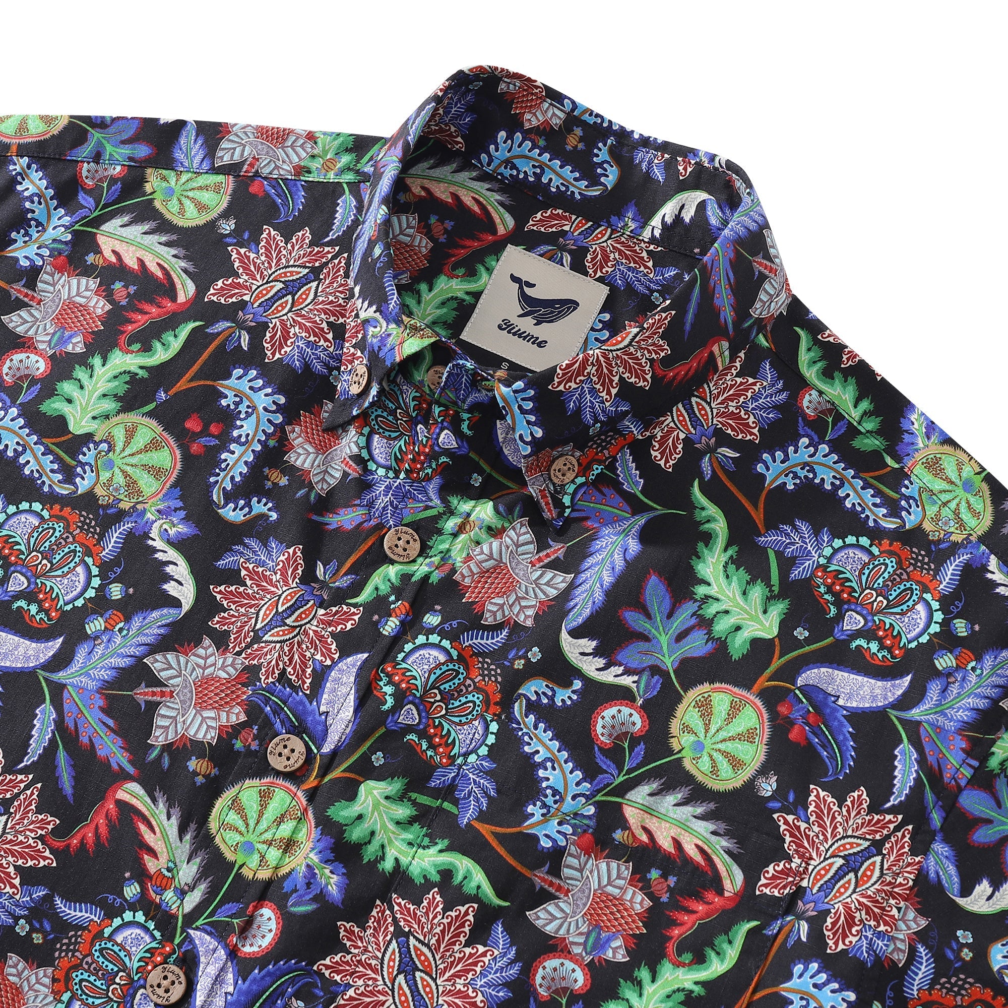 Men's Hawaiian Shirt Vibrant Vines Print Cotton Button-down Short Sleeve Aloha Shirt By Amy
