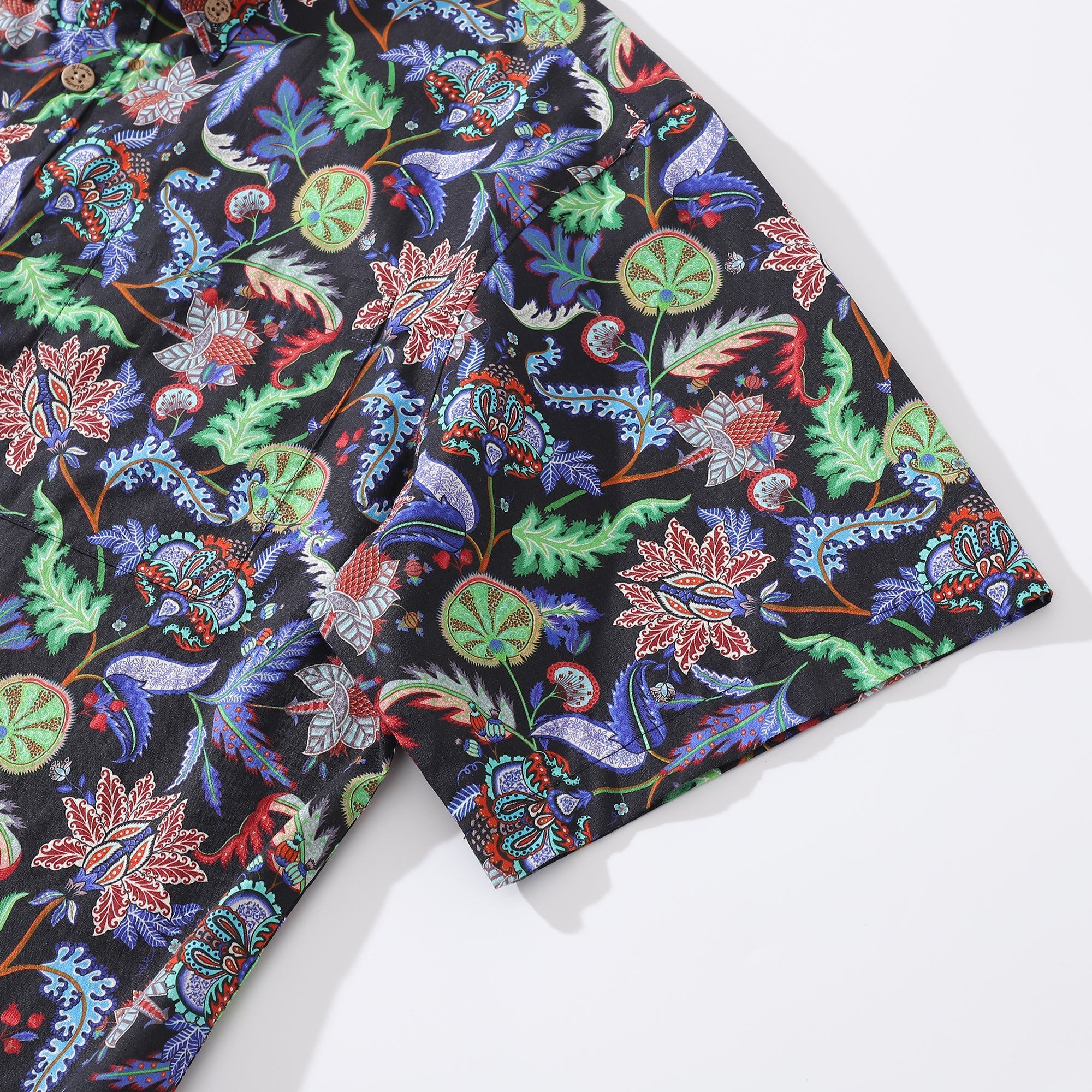 Men's Hawaiian Shirt Vibrant Vines Print Cotton Button-down Short Sleeve Aloha Shirt By Amy