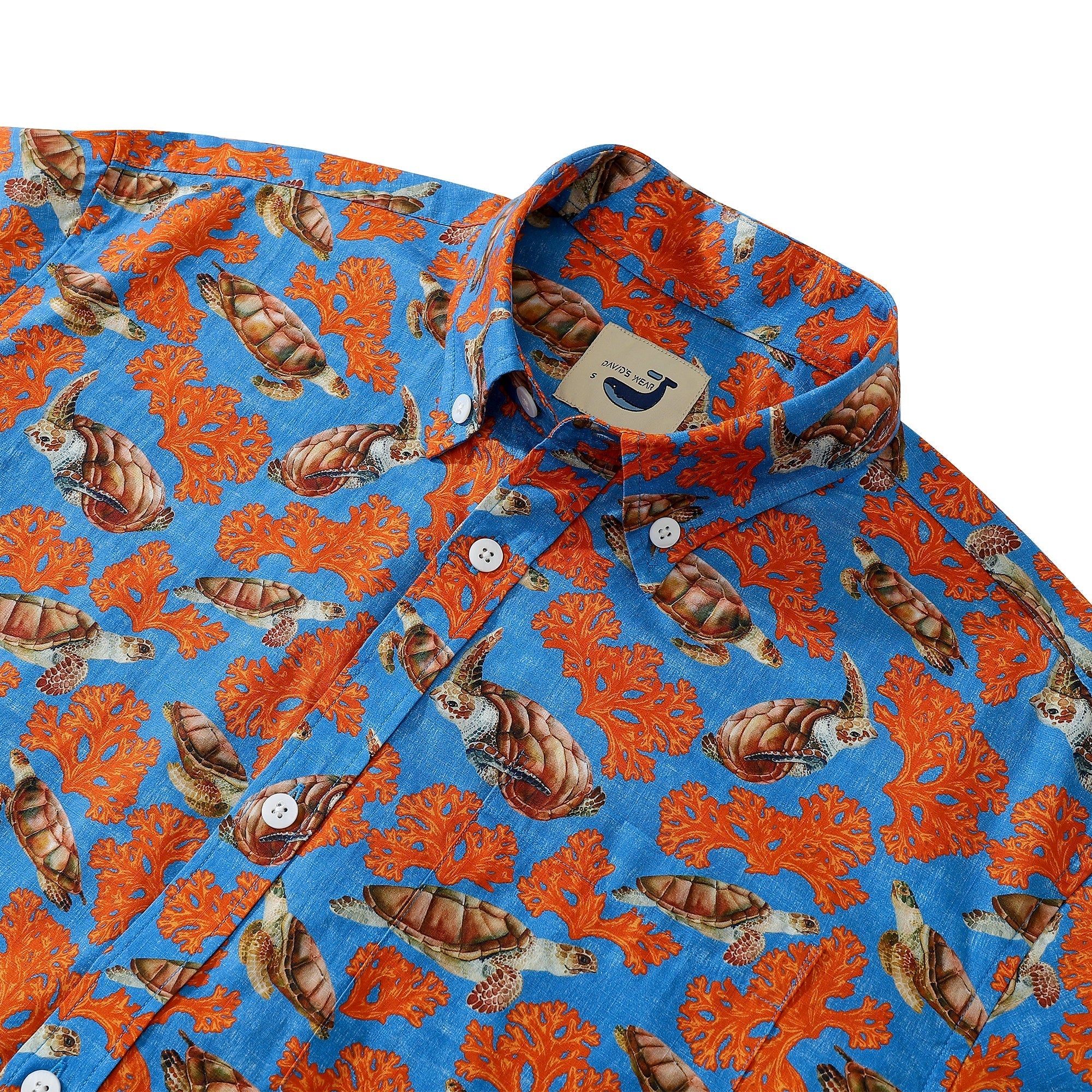 Sea Turtles And Coral Light Blue Men's Button-down Shirt 100% Cotton By Amy
