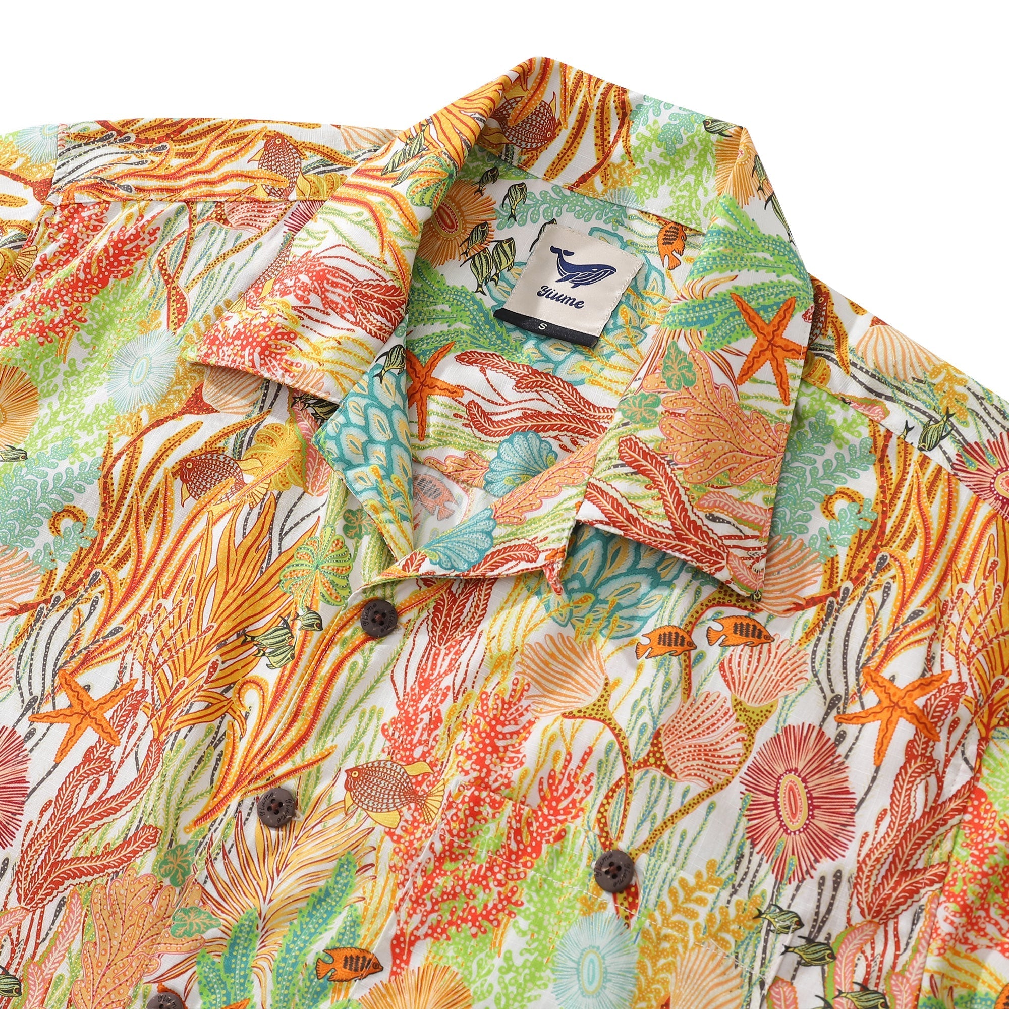 100% Cotton Fish Shirts Orange Hawaiian Shirt For Men Oceanic Camp Collar Shirt By Cigar