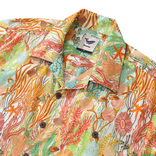 100% Cotton Fish Shirts Orange Hawaiian Shirt For Men Oceanic Camp Collar Shirt By Cigar