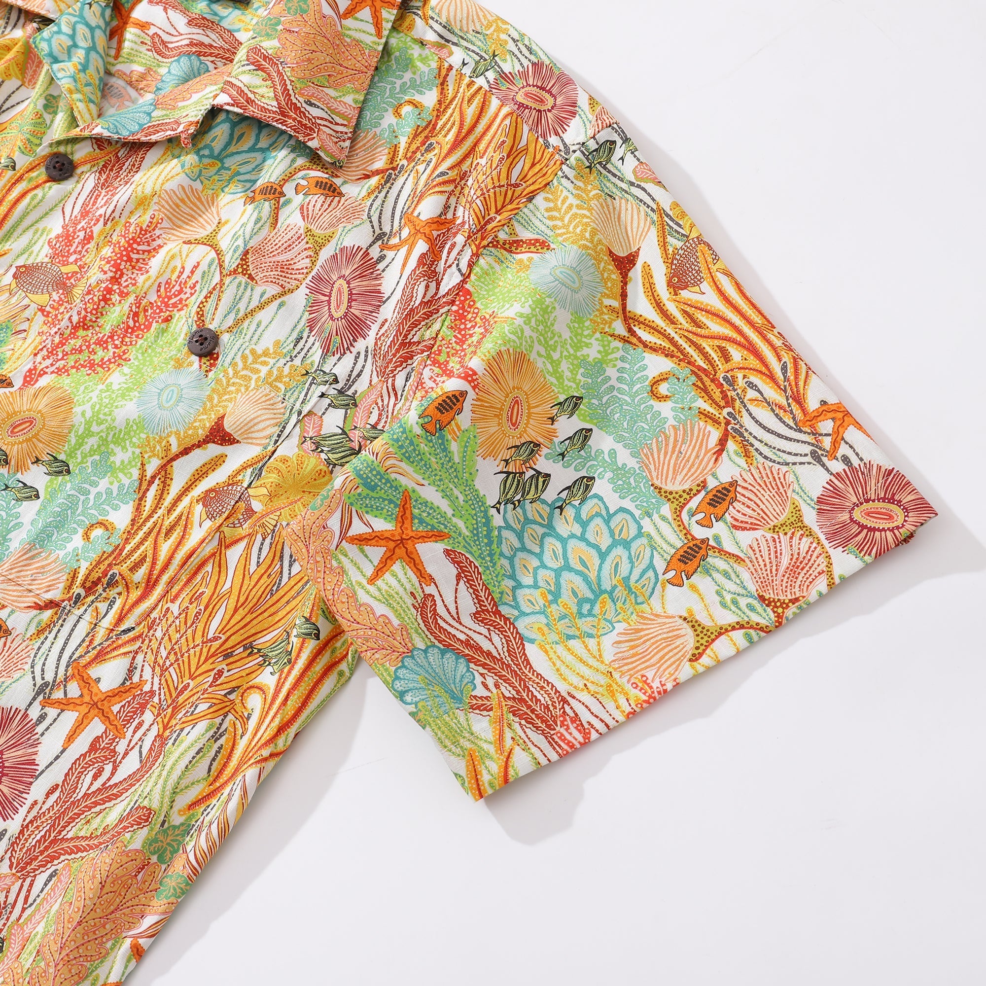 100% Cotton Fish Shirts Orange Hawaiian Shirt For Men Oceanic Camp Collar Shirt By Cigar