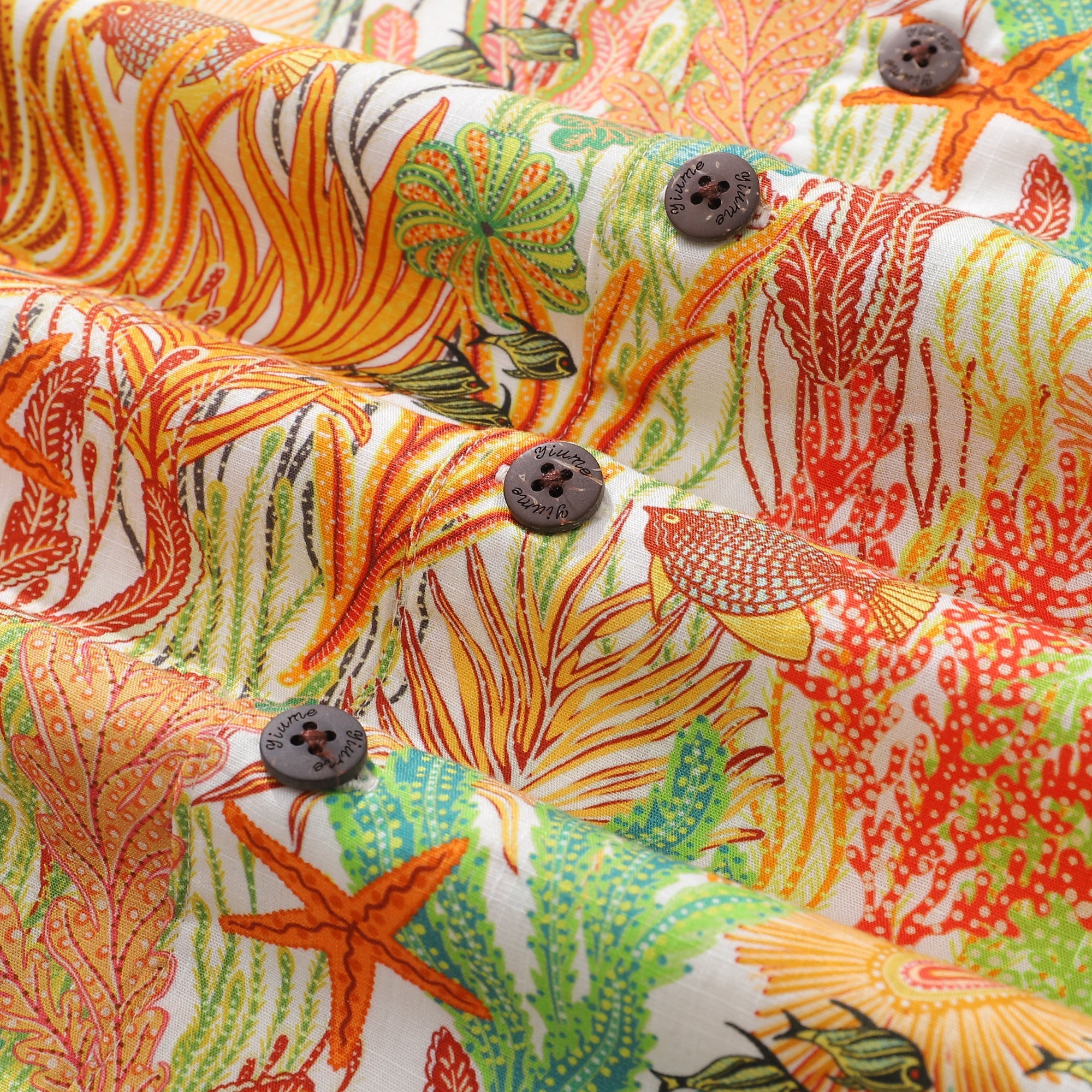 100% Cotton Fish Shirts Orange Hawaiian Shirt For Men Oceanic Camp Collar Shirt By Cigar