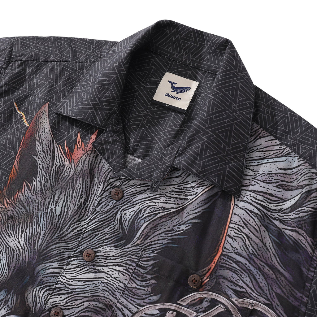 Hawaiian Shirt For Men Fenrir Print Shirt Camp Collar 100% Cotton By Cigar