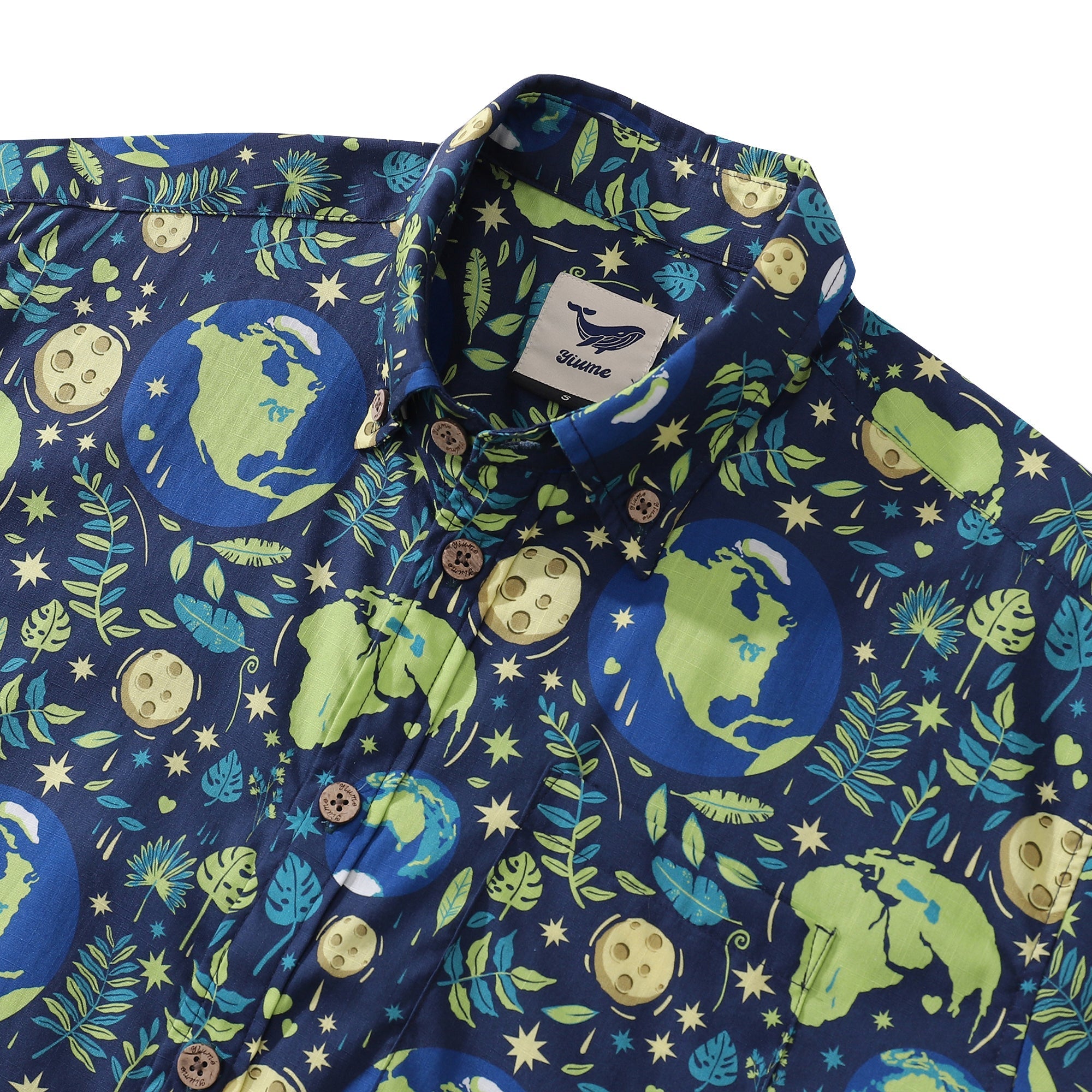 Men's Hawaiian Shirt Blue Planet Earth Day Shirt Cotton Button-down Short Sleeve Aloha Shirt By Yakima
