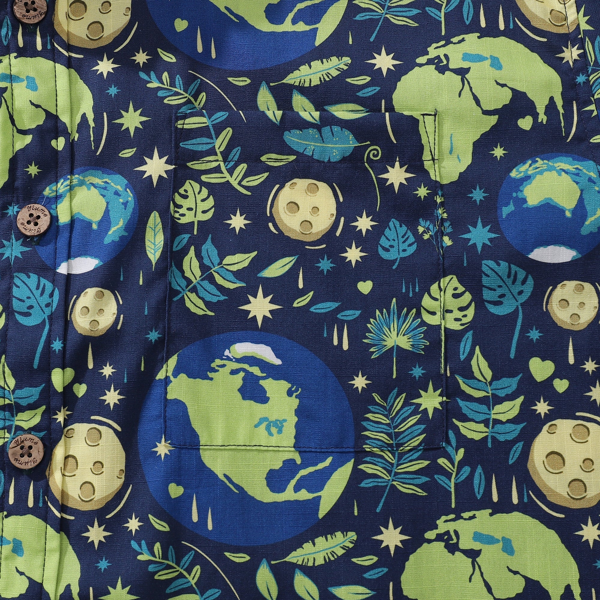 Men's Hawaiian Shirt Blue Planet Earth Day Shirt Cotton Button-down Short Sleeve Aloha Shirt By Yakima