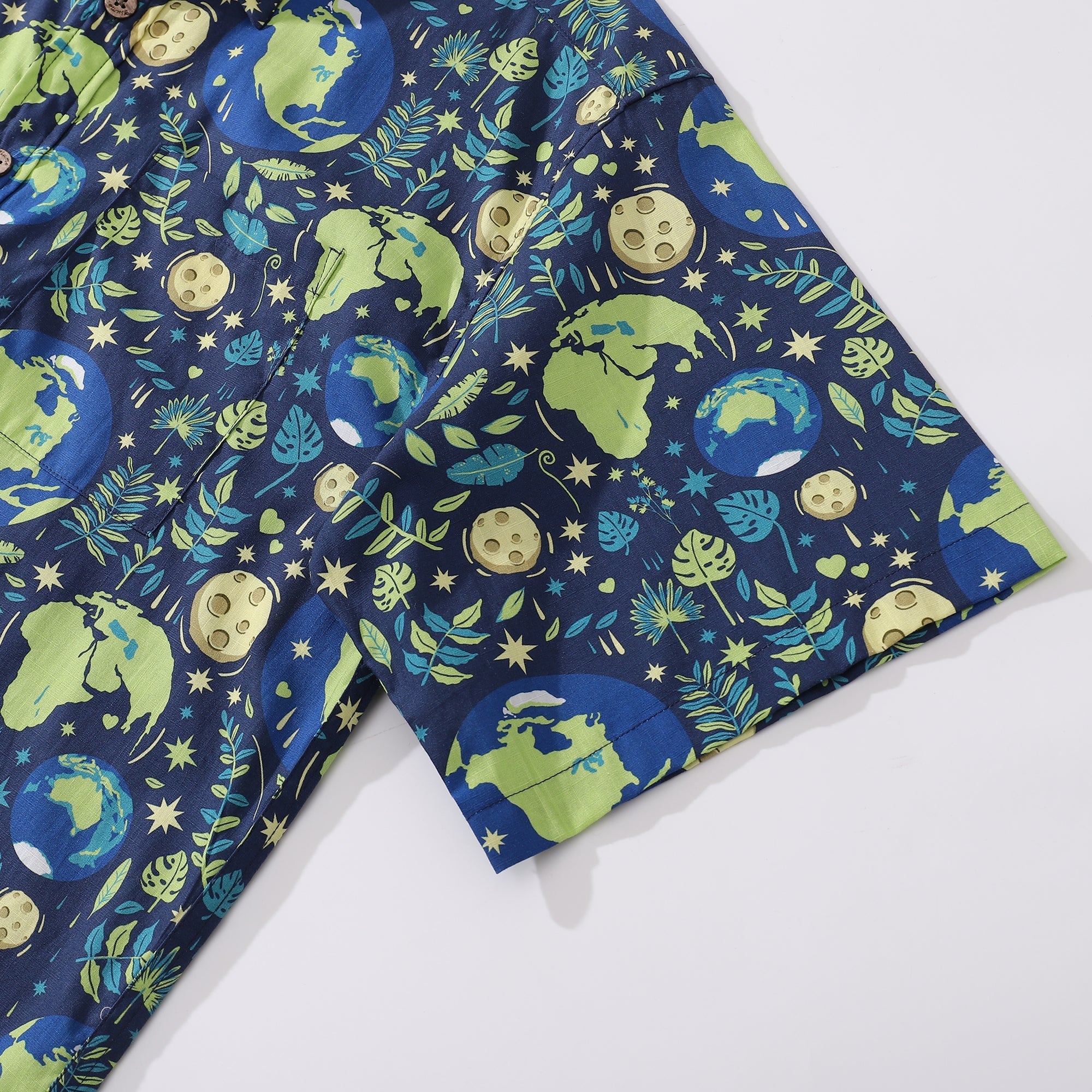 Men's Hawaiian Shirt Blue Planet Earth Day Shirt Cotton Button-down Short Sleeve Aloha Shirt By Yakima
