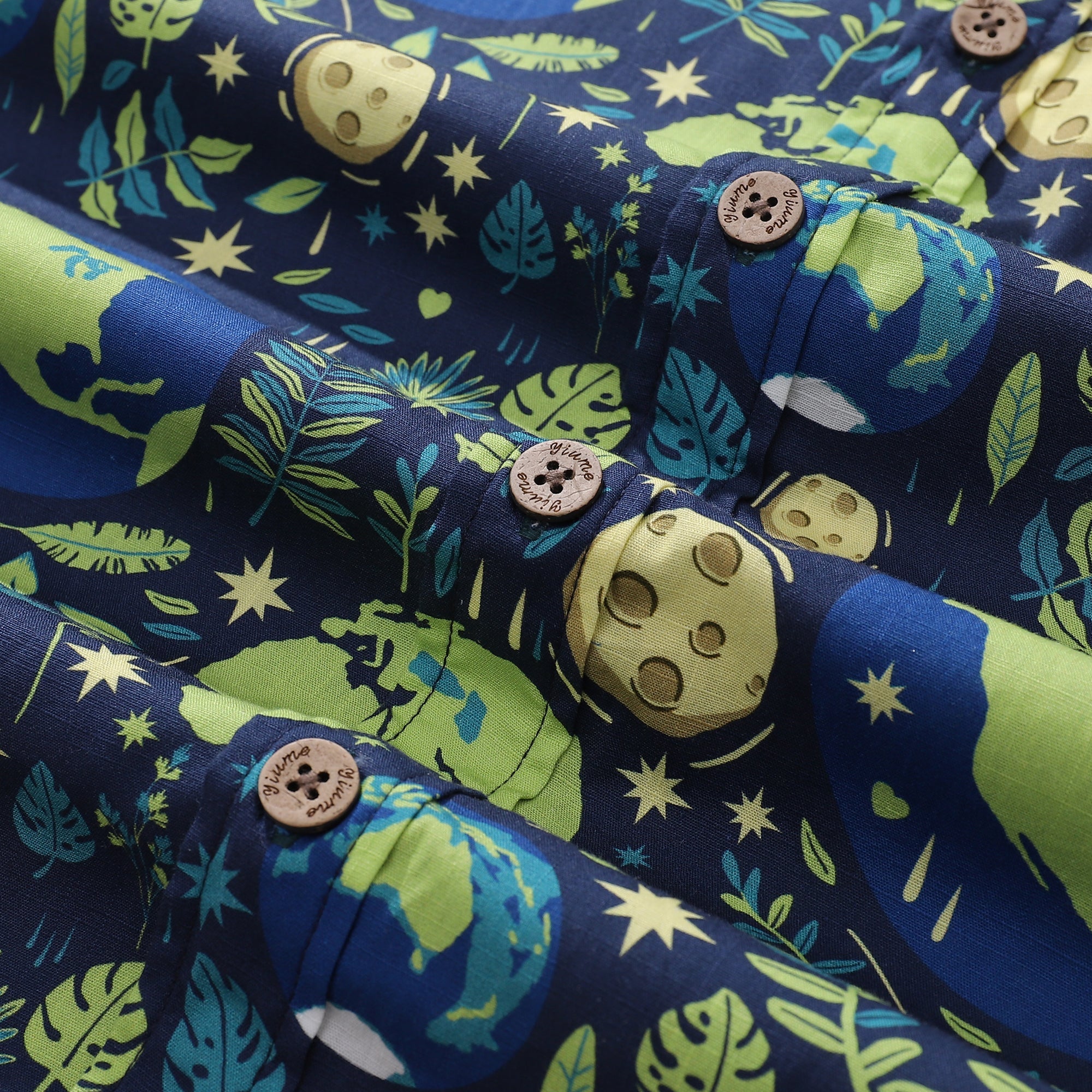 Men's Hawaiian Shirt Blue Planet Earth Day Shirt Cotton Button-down Short Sleeve Aloha Shirt By Yakima