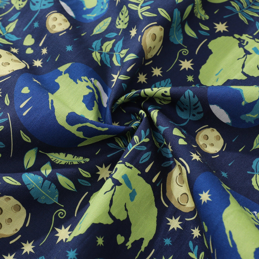 Men's Hawaiian Shirt Blue Planet Earth Day Shirt Cotton Button-down Short Sleeve Aloha Shirt By Yakima