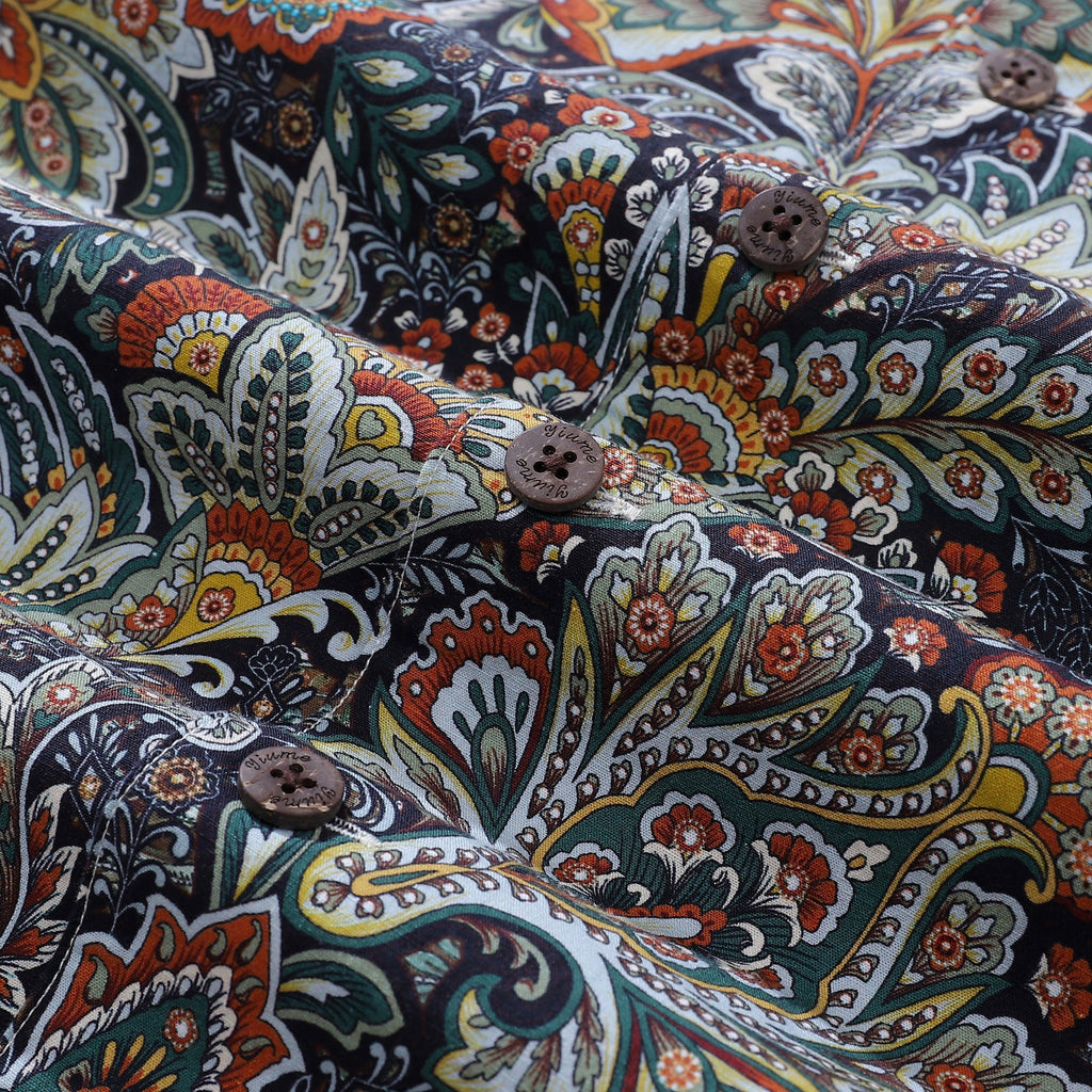 Hawaiian Shirt For Men Scrollwork Shirt Camp Collar 100% Cotton By Sylvia