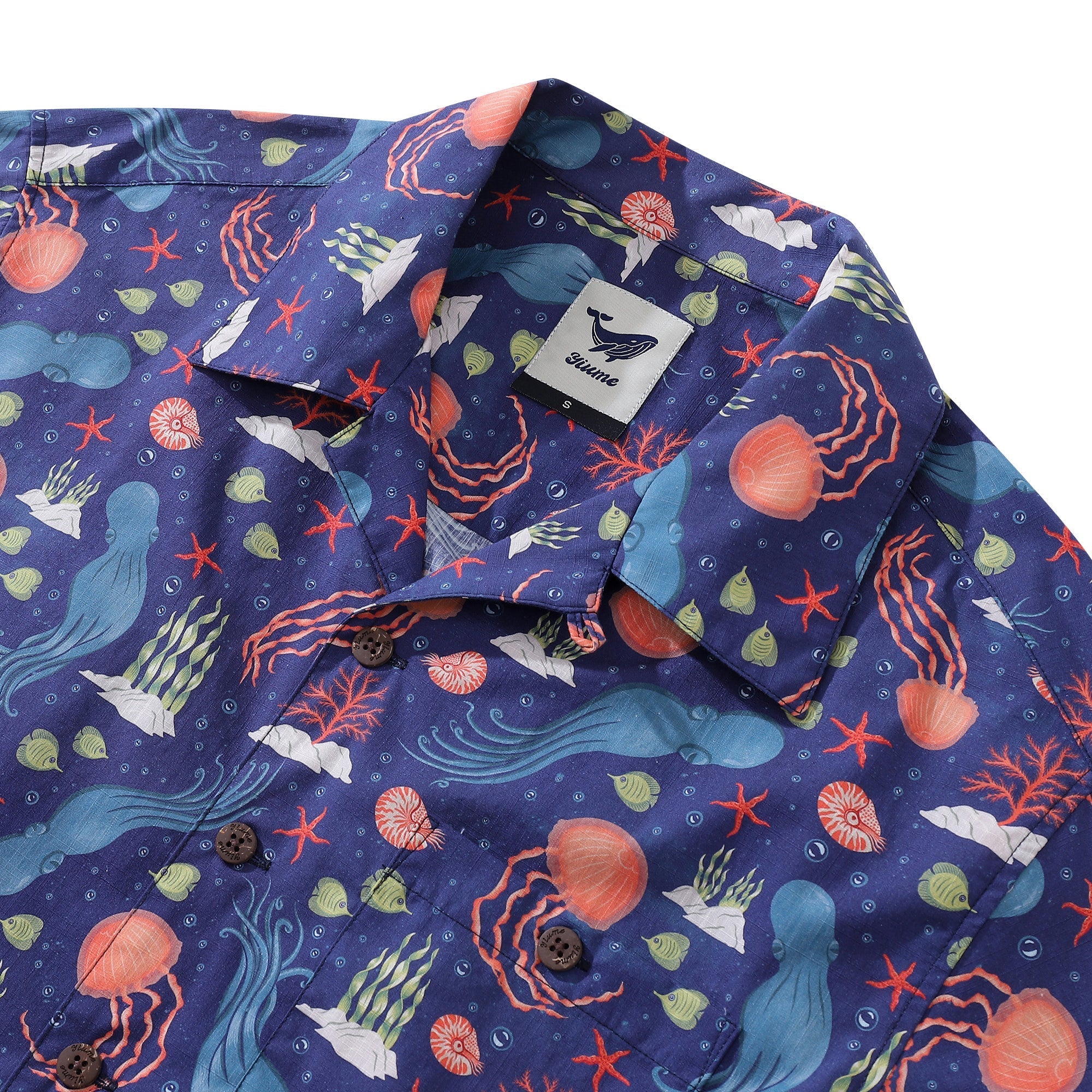 Summer Hawaiian Shirt For Men Underwater Cotton Beach Shirt Camp Collar By ME.COCO.DESIGN