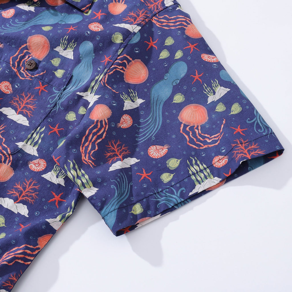 Summer Hawaiian Shirt For Men Underwater Cotton Beach Shirt Camp Collar By ME.COCO.DESIGN