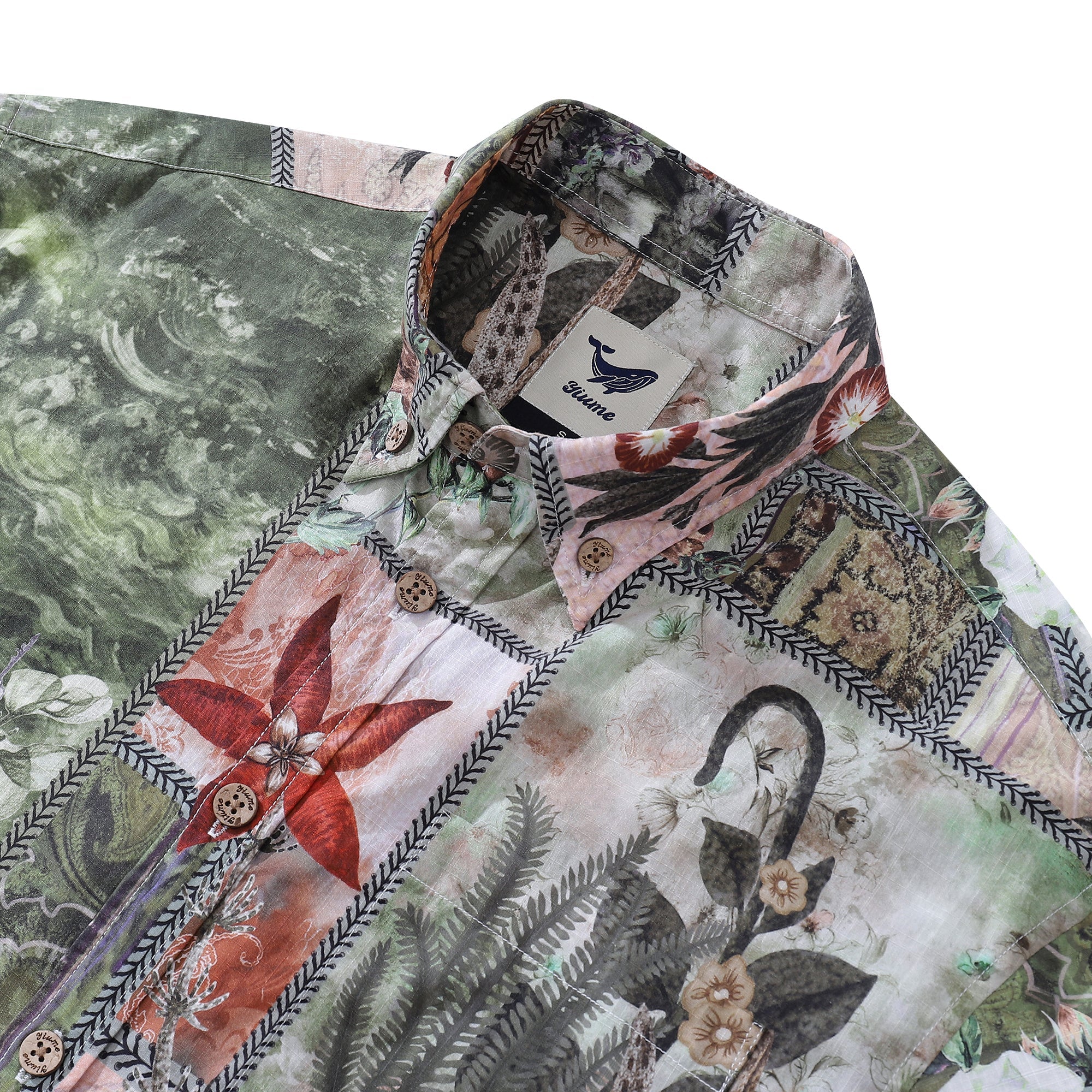 1940s Vintage Men's Hawaiian Shirt Patchwork Memories Print Cotton Button-down Short Sleeve Aloha Shirt By Sylvia